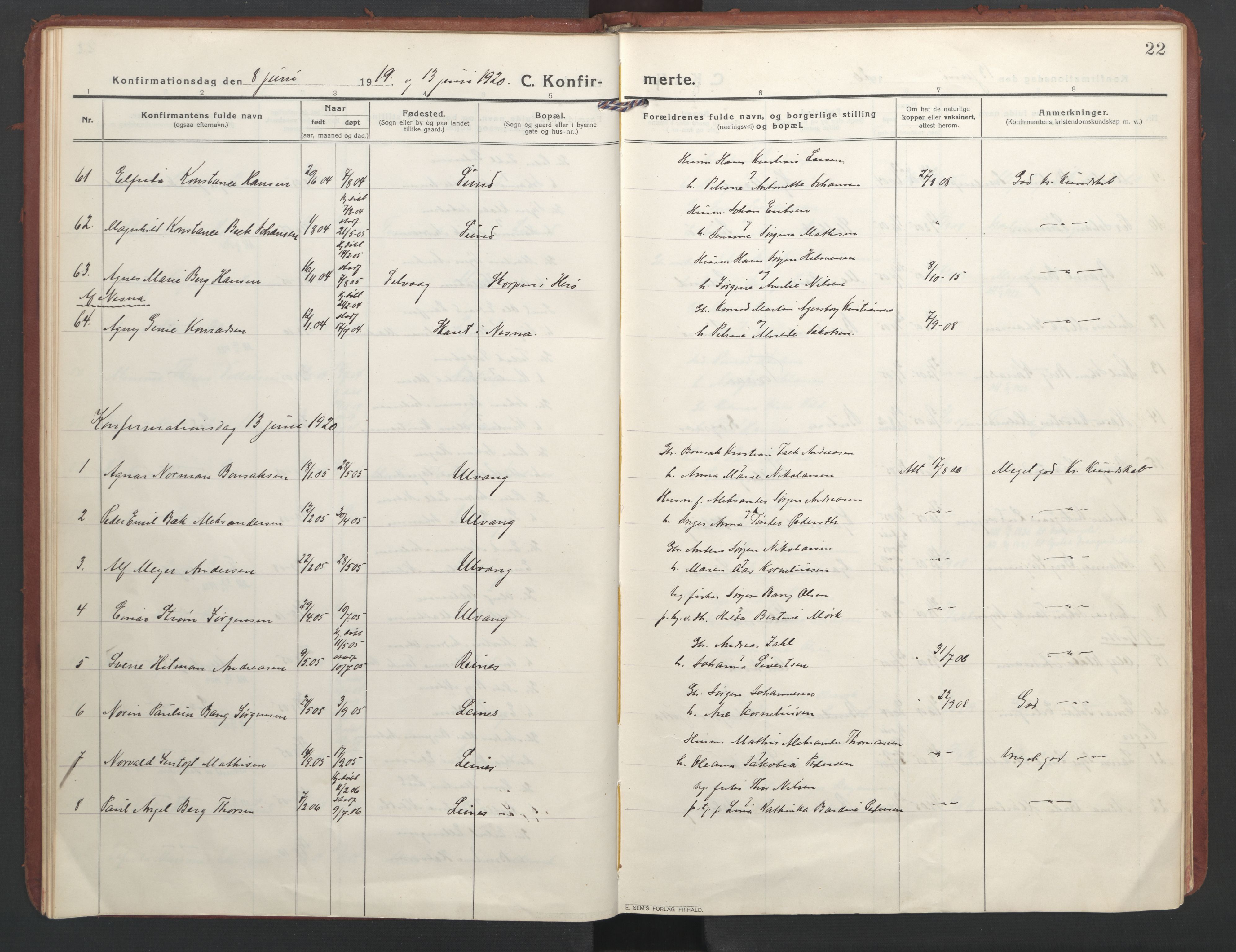 Ministerialprotokoller, klokkerbøker og fødselsregistre - Nordland, AV/SAT-A-1459/832/L0492: Parish register (official) no. 832A01, 1916-1934, p. 22