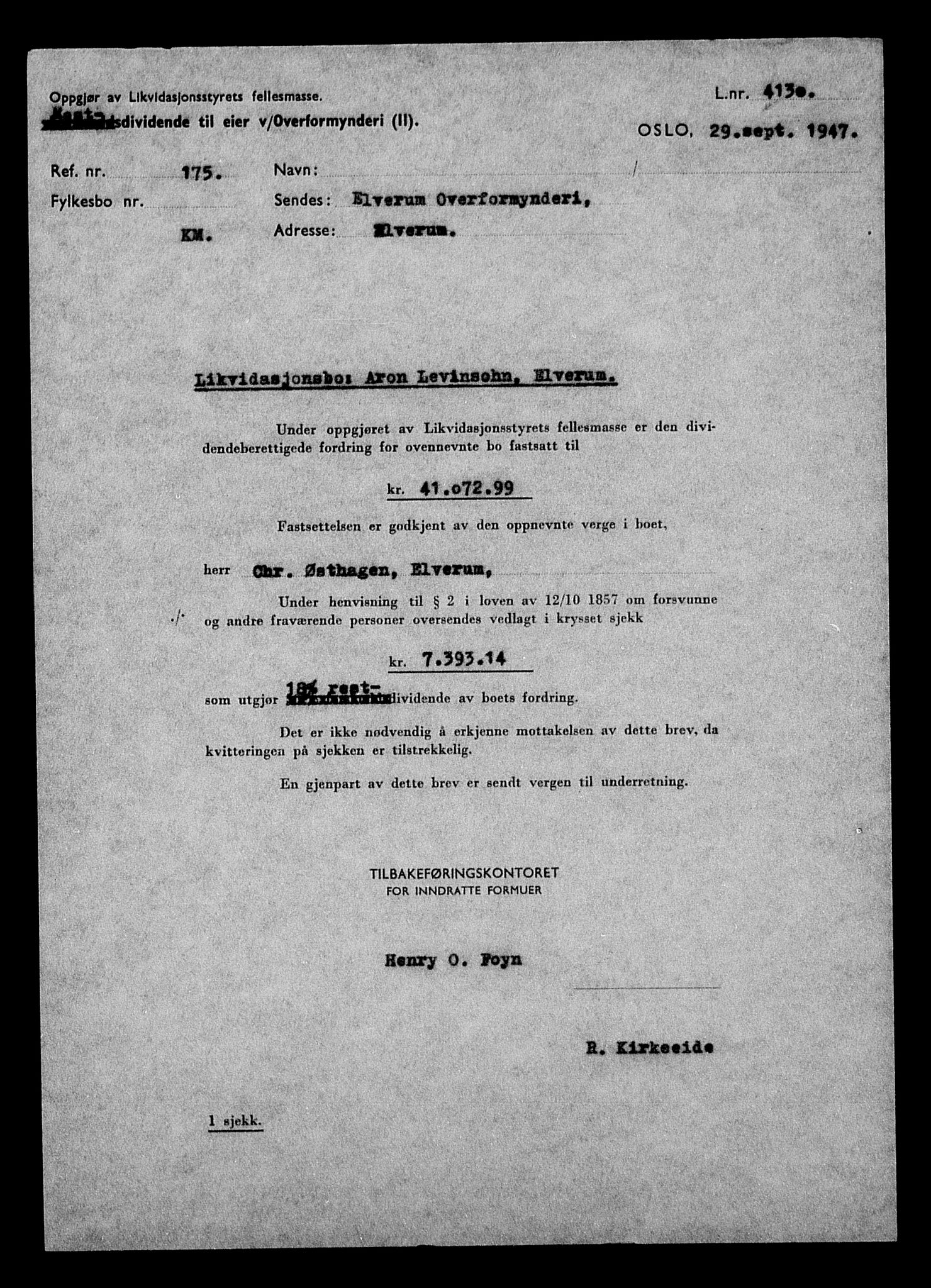 Justisdepartementet, Tilbakeføringskontoret for inndratte formuer, AV/RA-S-1564/H/Hc/Hcd/L1003: --, 1945-1947, p. 5