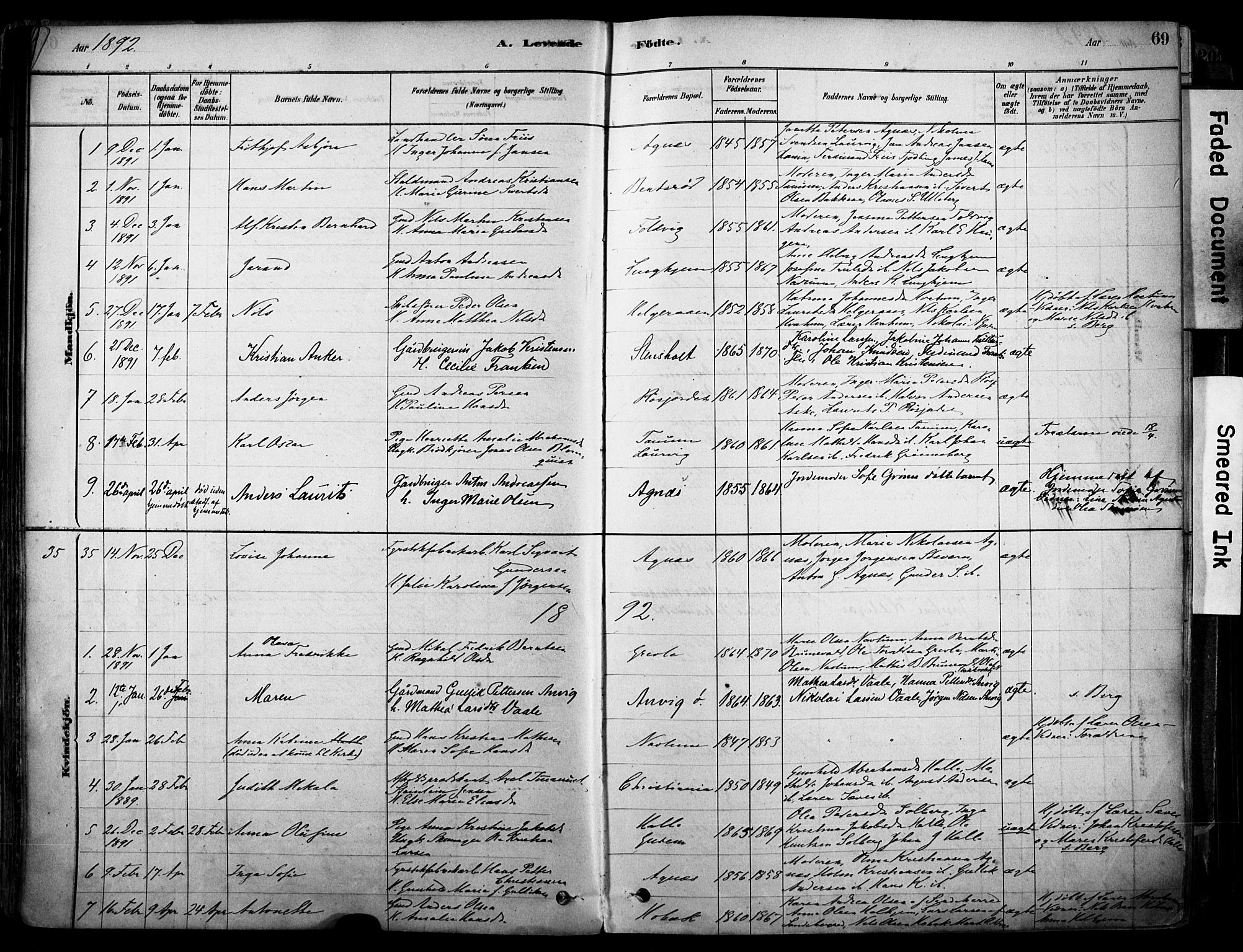 Brunlanes kirkebøker, AV/SAKO-A-342/F/Fc/L0001: Parish register (official) no. III 1, 1878-1899, p. 69