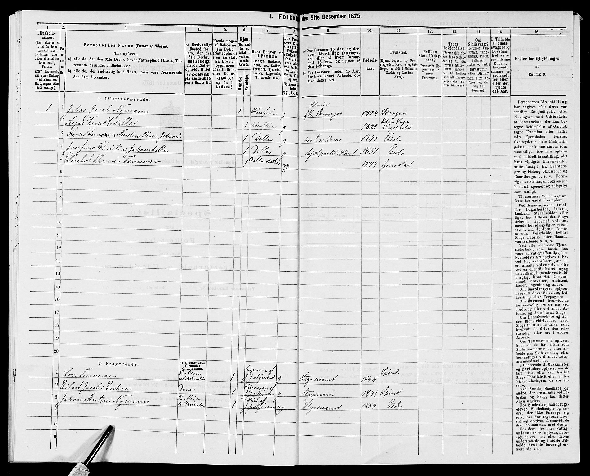 SAK, 1875 census for 0924P Homedal, 1875, p. 166