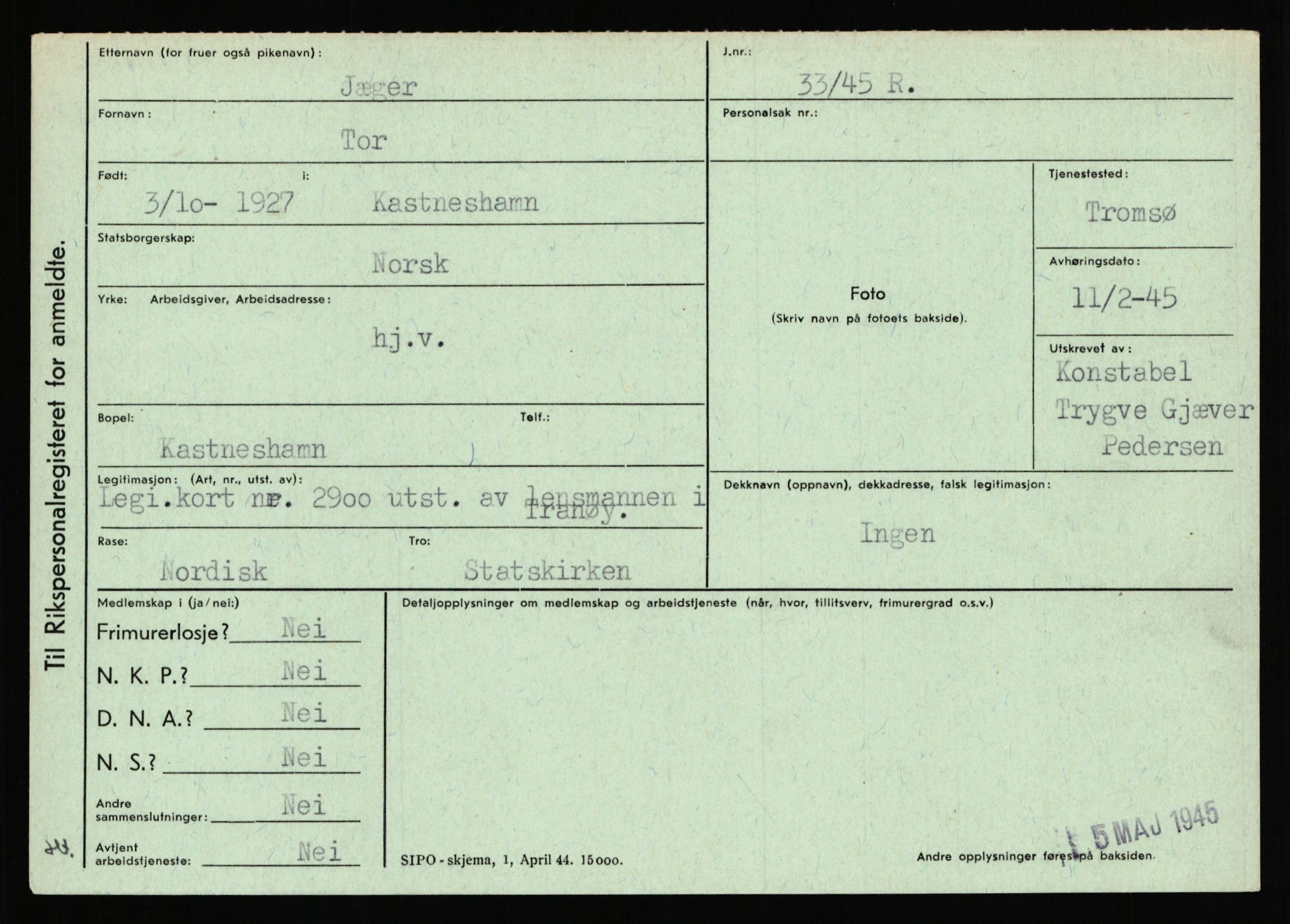 Statspolitiet - Hovedkontoret / Osloavdelingen, AV/RA-S-1329/C/Ca/L0008: Johan(nes)sen - Knoph, 1943-1945, p. 2658