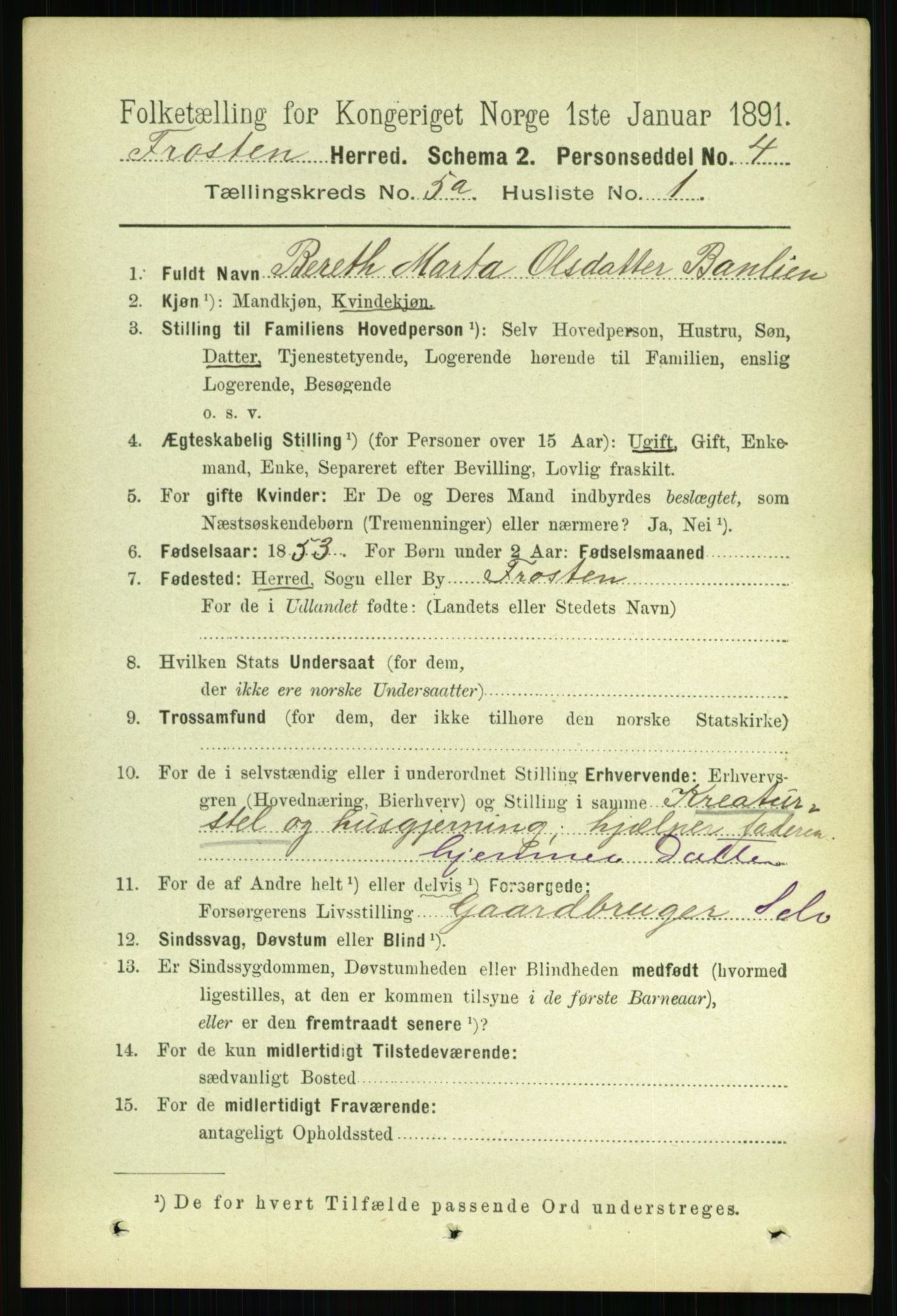 RA, 1891 census for 1717 Frosta, 1891, p. 3303