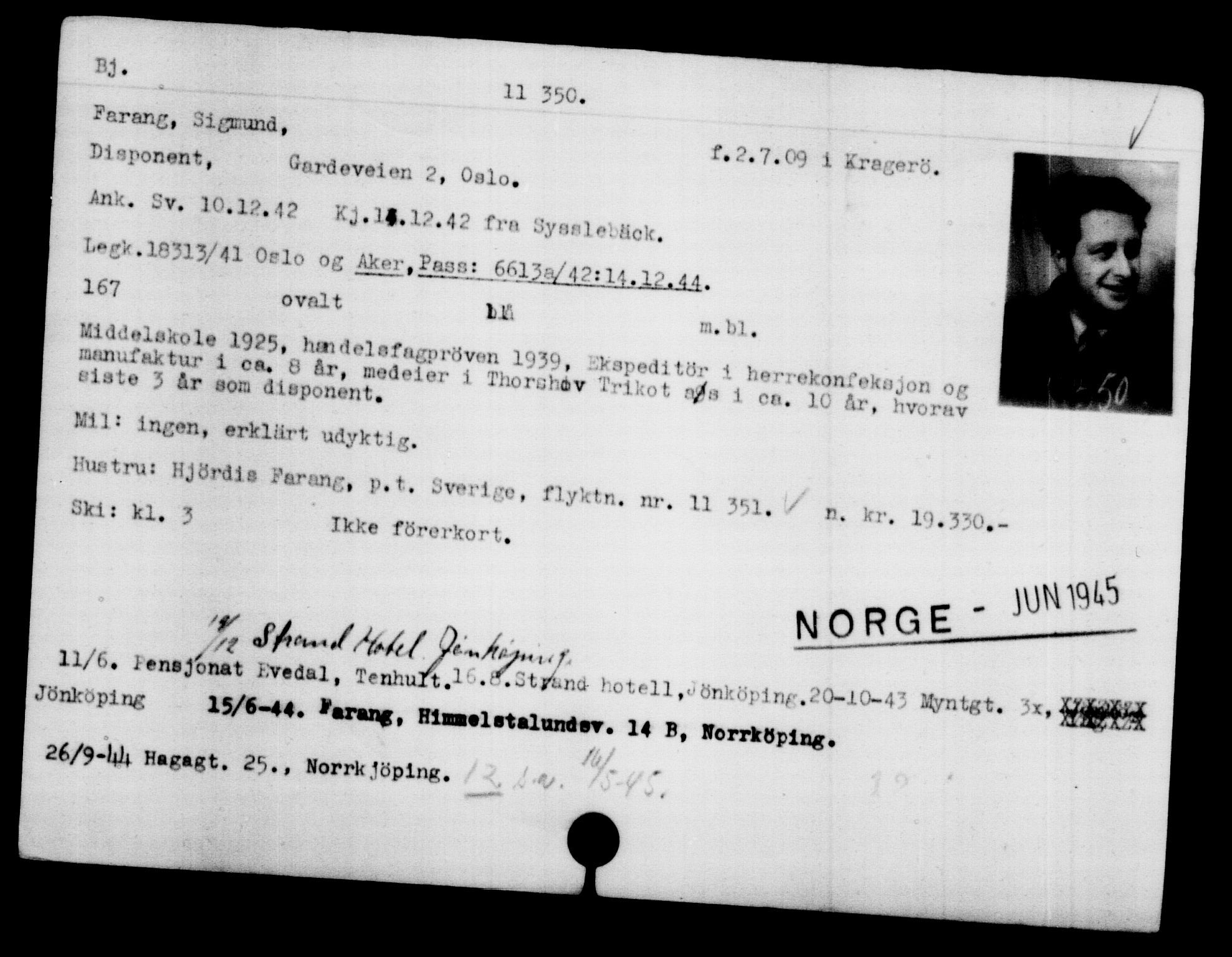 Utenriksstasjonene, Legasjonen i Stockholm, Flyktningkontoret, AV/RA-S-6753/V/Va/L0006: Kjesäterkartoteket, flyktninger med registreringsnr. 9400-12711, 1940-1945, p. 2206
