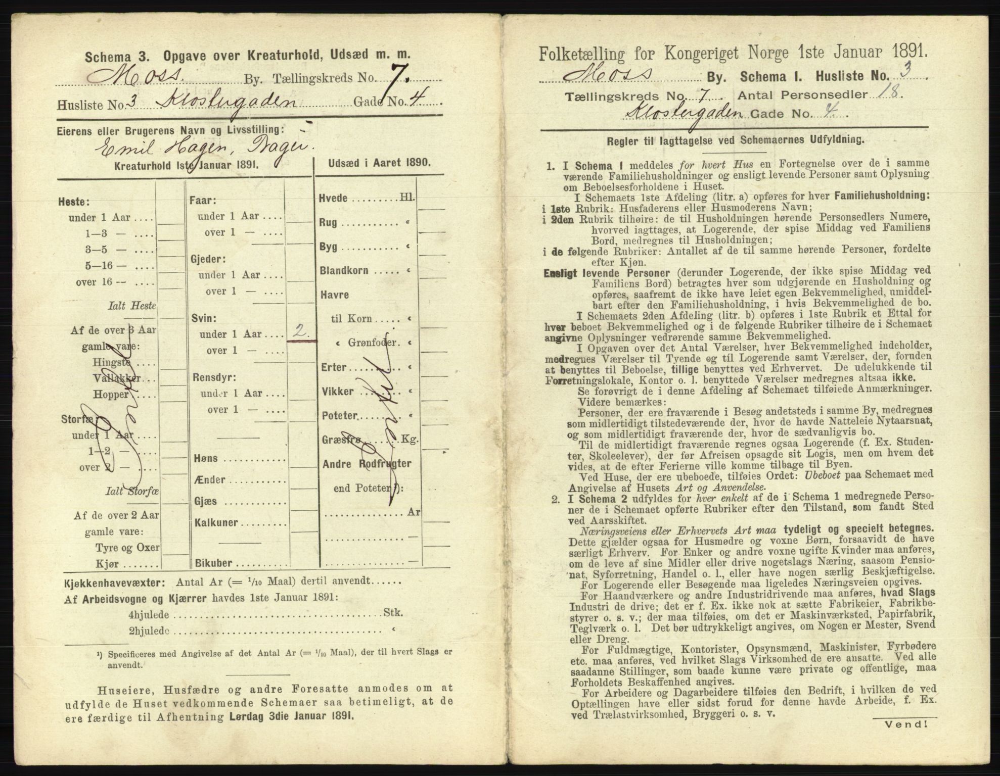 RA, 1891 census for 0104 Moss, 1891, p. 398