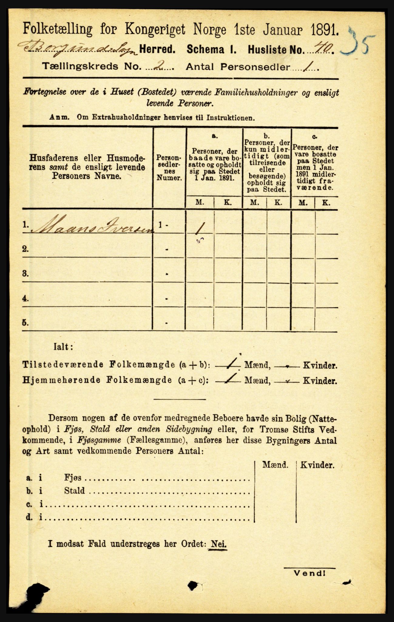 RA, 1891 census for 1423 Borgund, 1891, p. 301