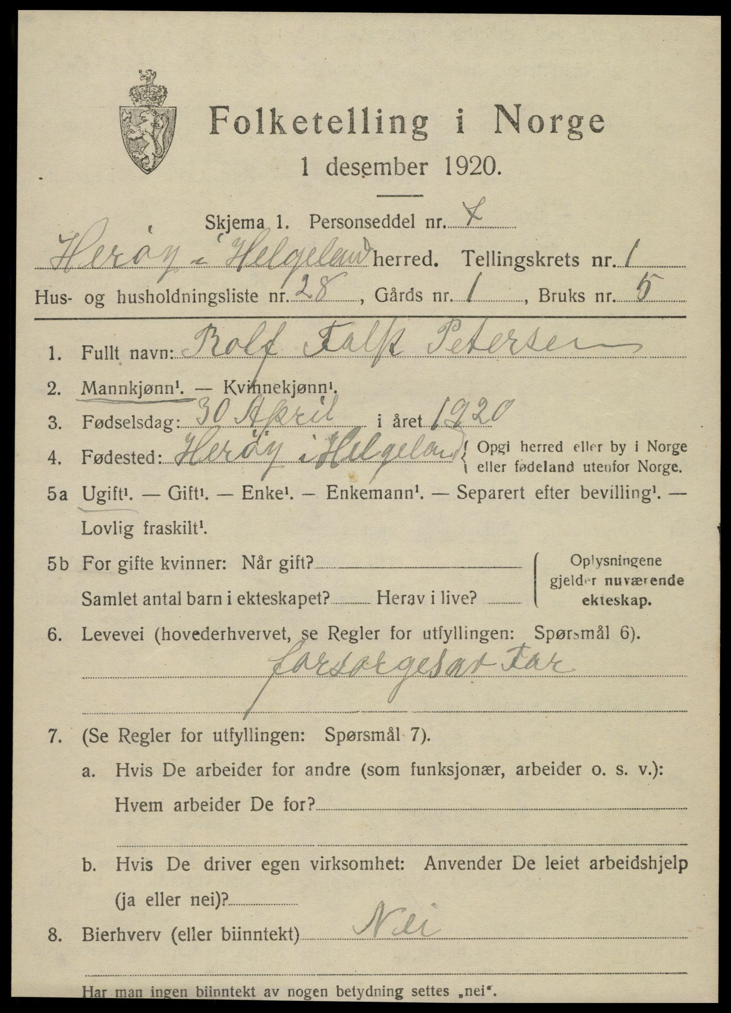 SAT, 1920 census for Herøy, 1920, p. 1298