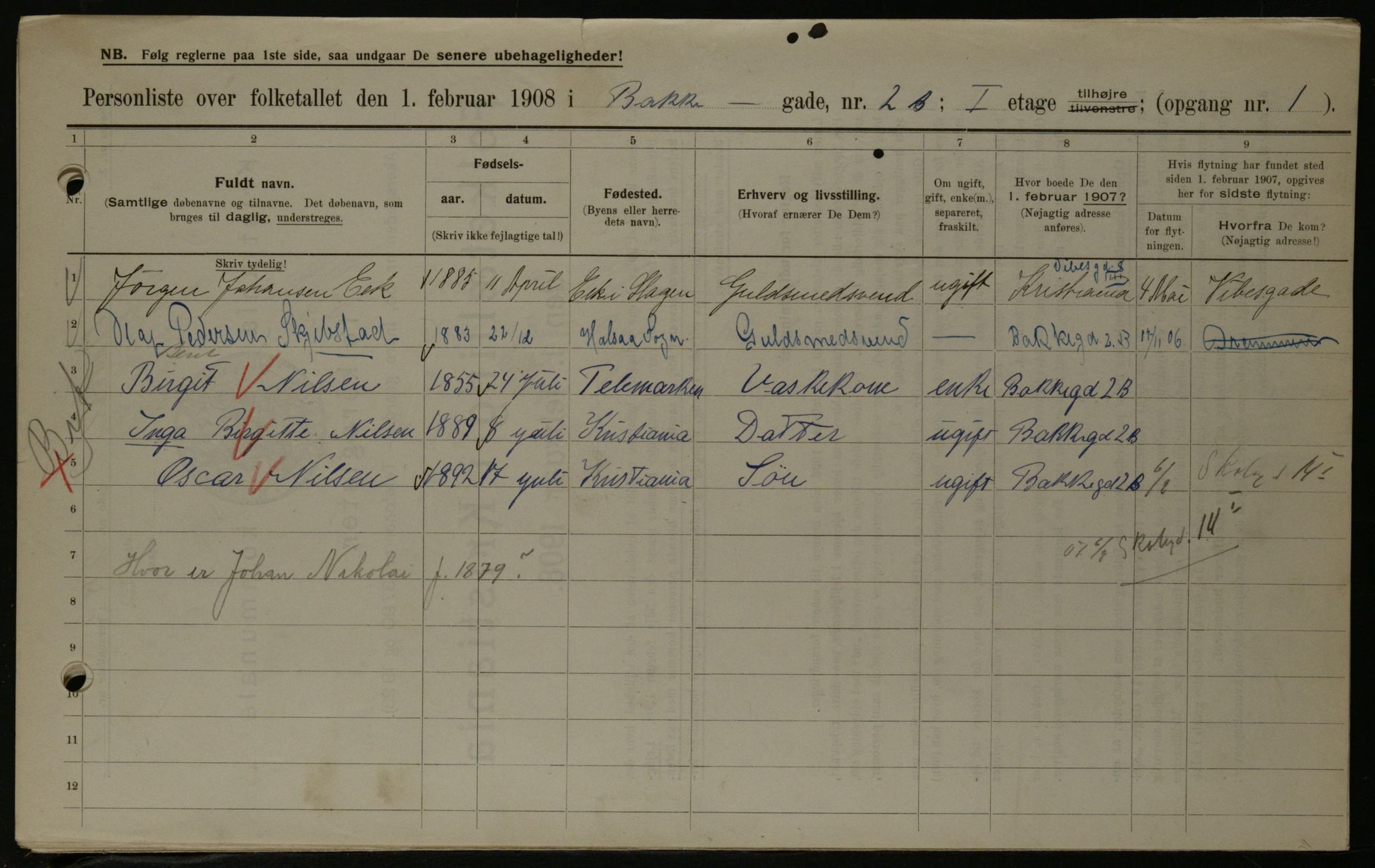 OBA, Municipal Census 1908 for Kristiania, 1908, p. 2739