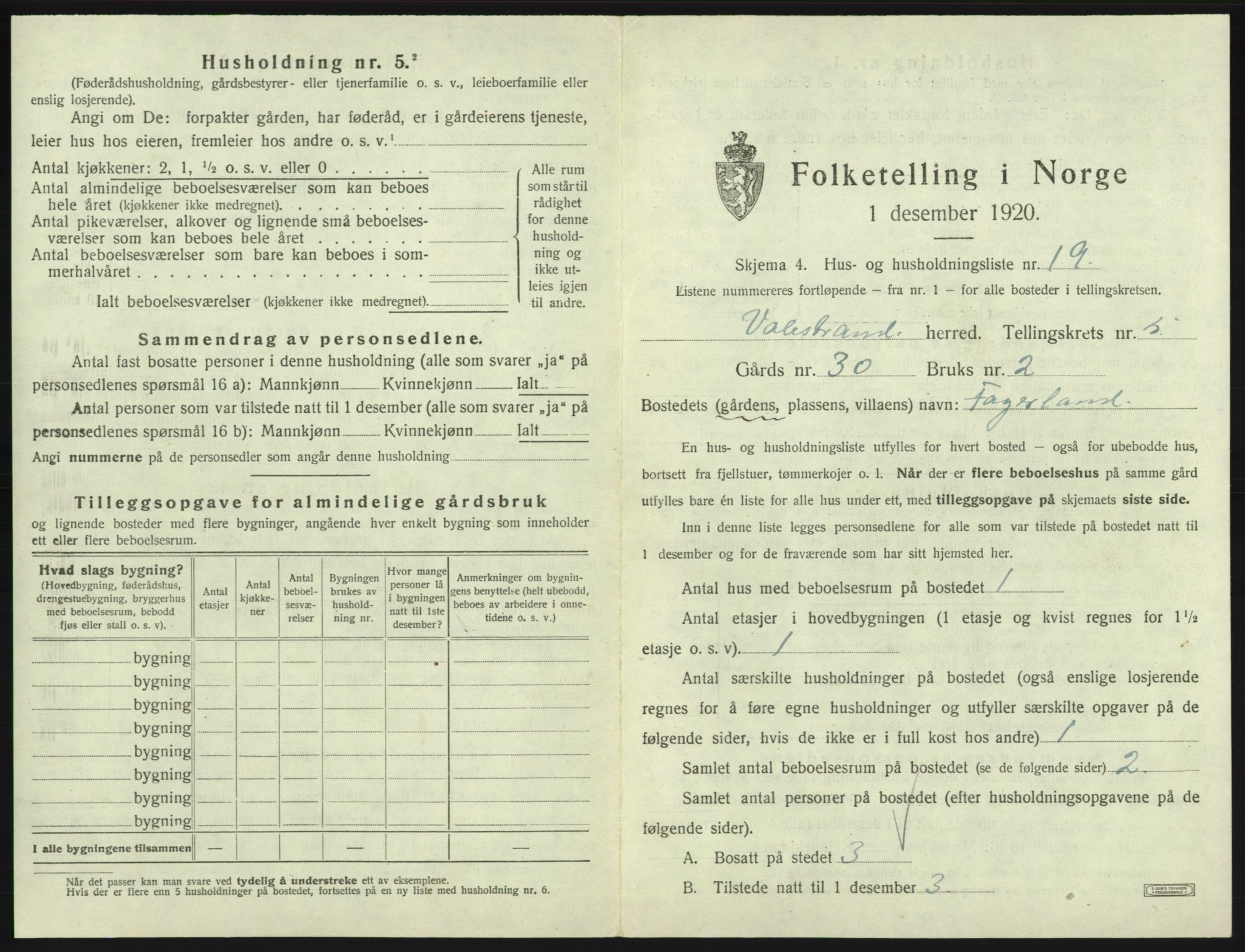 SAB, 1920 census for Valestrand, 1920, p. 366