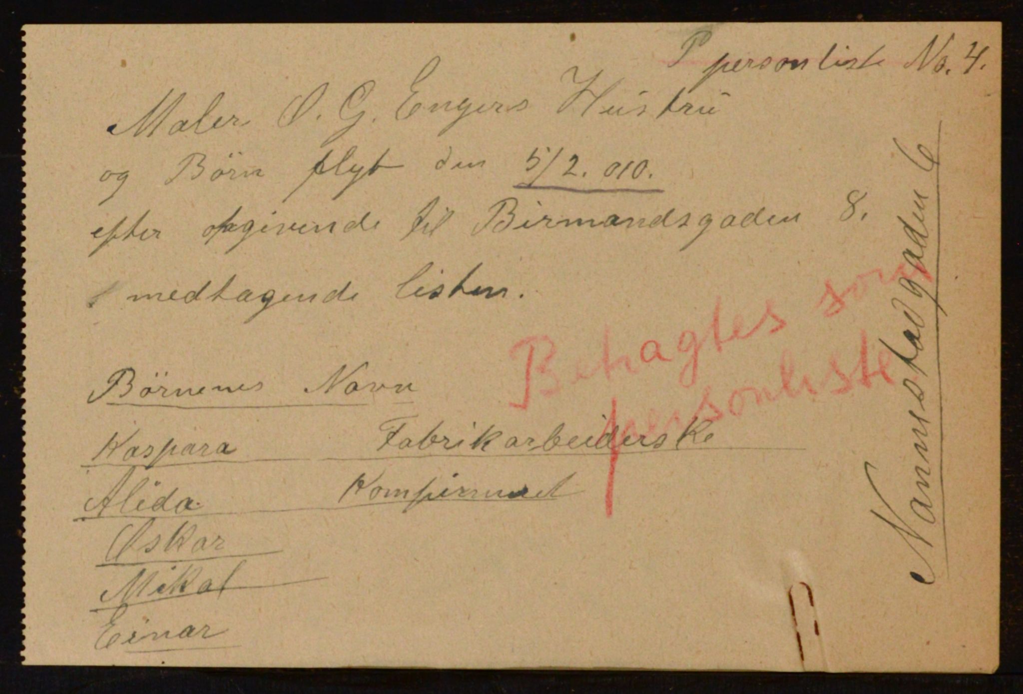 OBA, Municipal Census 1910 for Kristiania, 1910, p. 4617