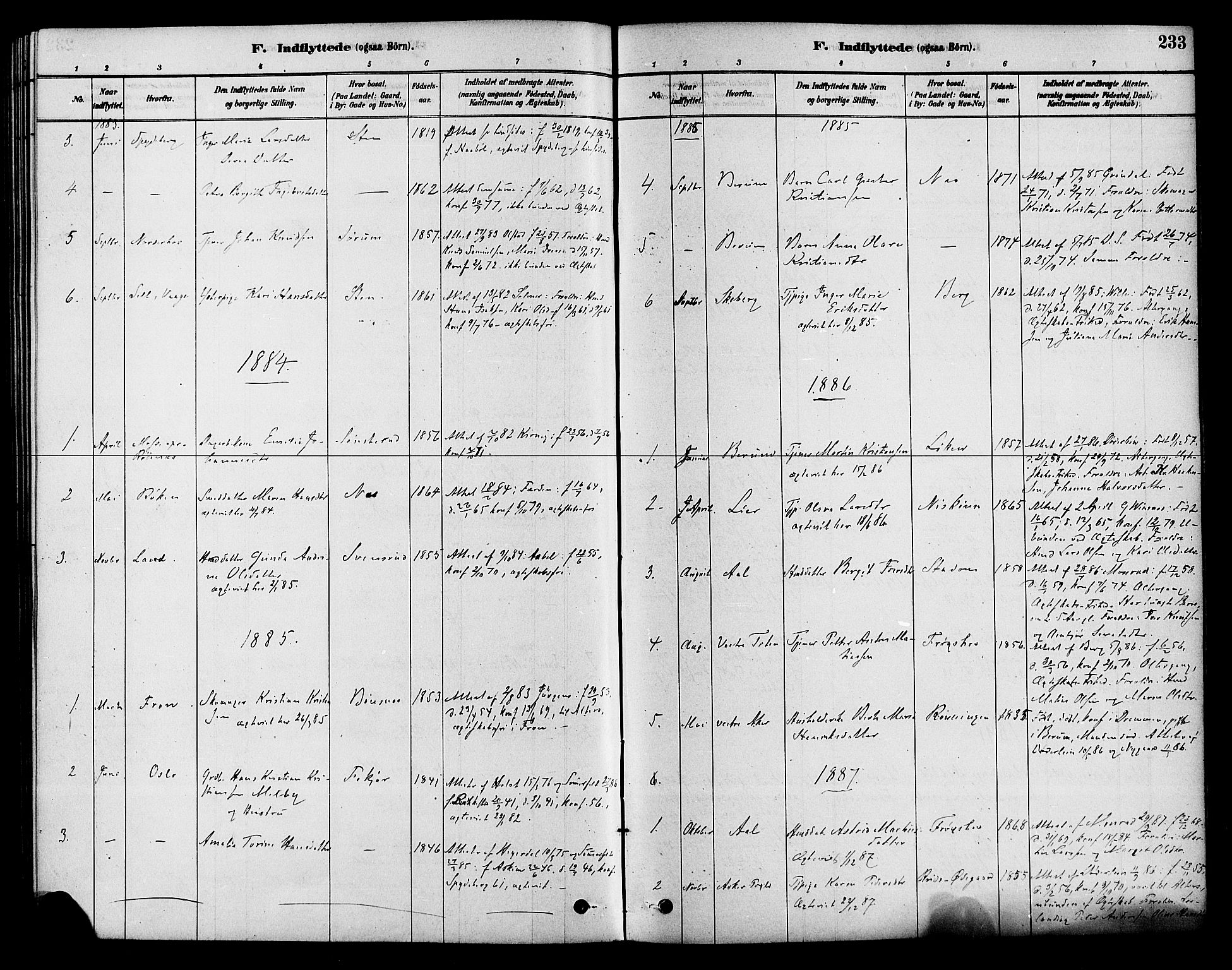Hole kirkebøker, SAKO/A-228/F/Fa/L0008: Parish register (official) no. I 8, 1878-1891, p. 233
