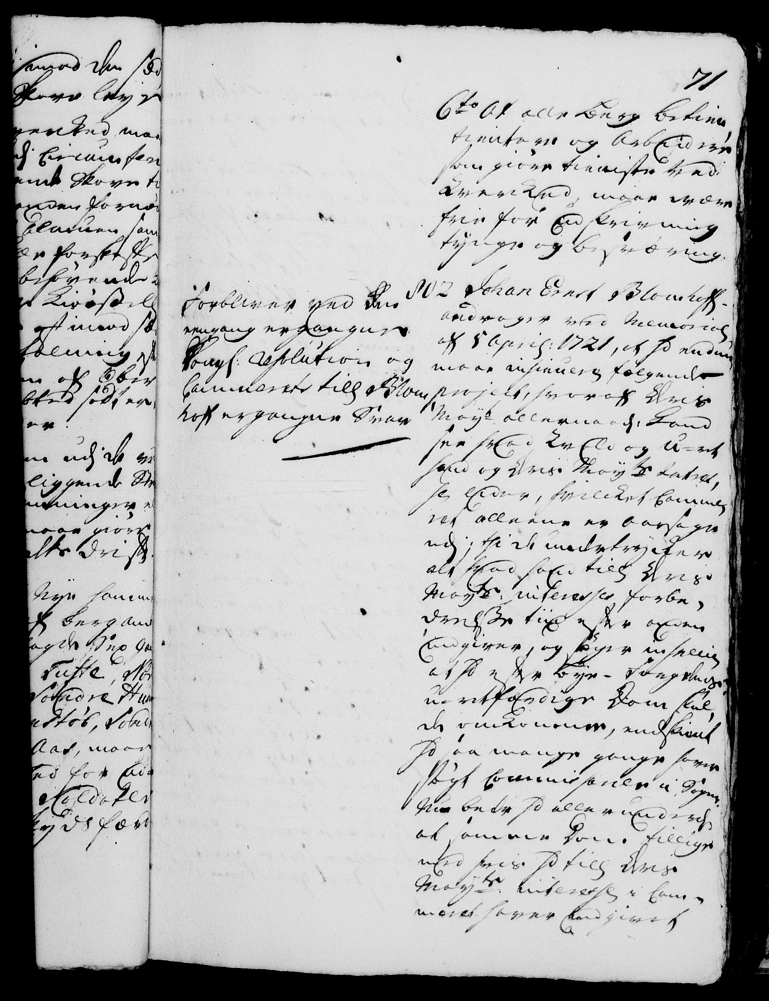 Rentekammeret, Kammerkanselliet, AV/RA-EA-3111/G/Gh/Gha/L0004: Norsk ekstraktmemorialprotokoll, sak. 766-941 (merket RK 53.49), 1721, p. 71