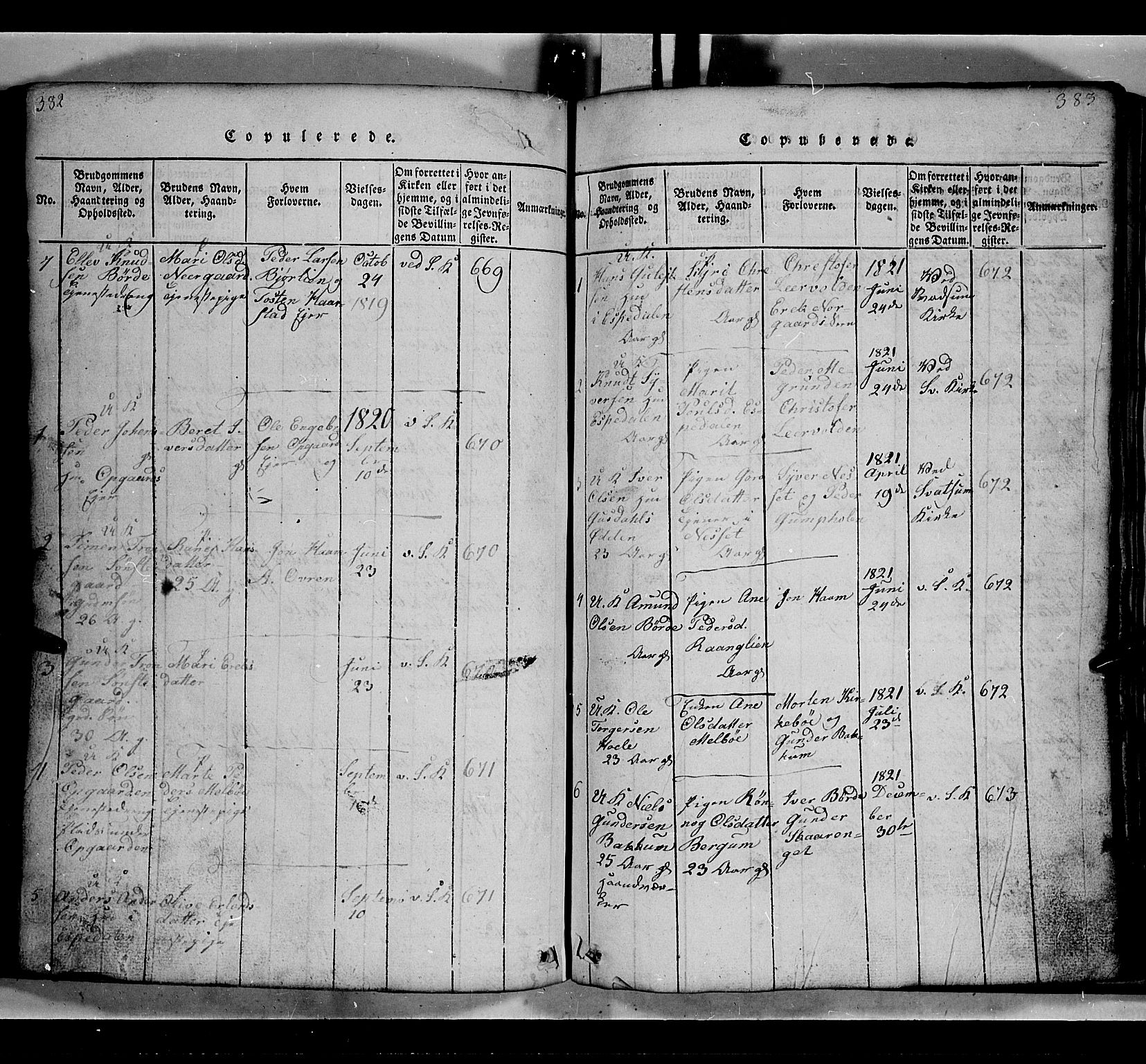 Gausdal prestekontor, SAH/PREST-090/H/Ha/Hab/L0002: Parish register (copy) no. 2, 1818-1874, p. 382-383