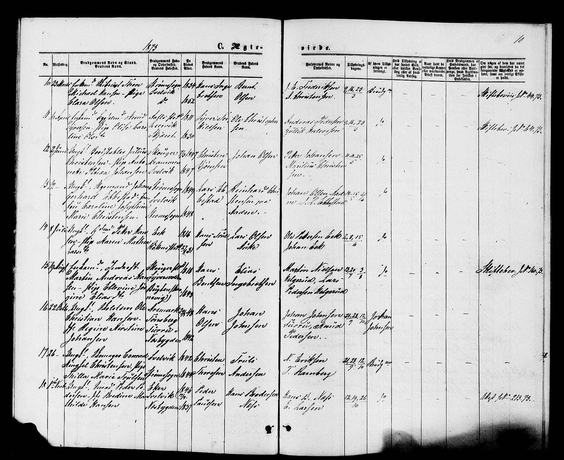 Strømm kirkebøker, SAKO/A-322/F/Fa/L0003: Parish register (official) no. I 3, 1870-1877, p. 10