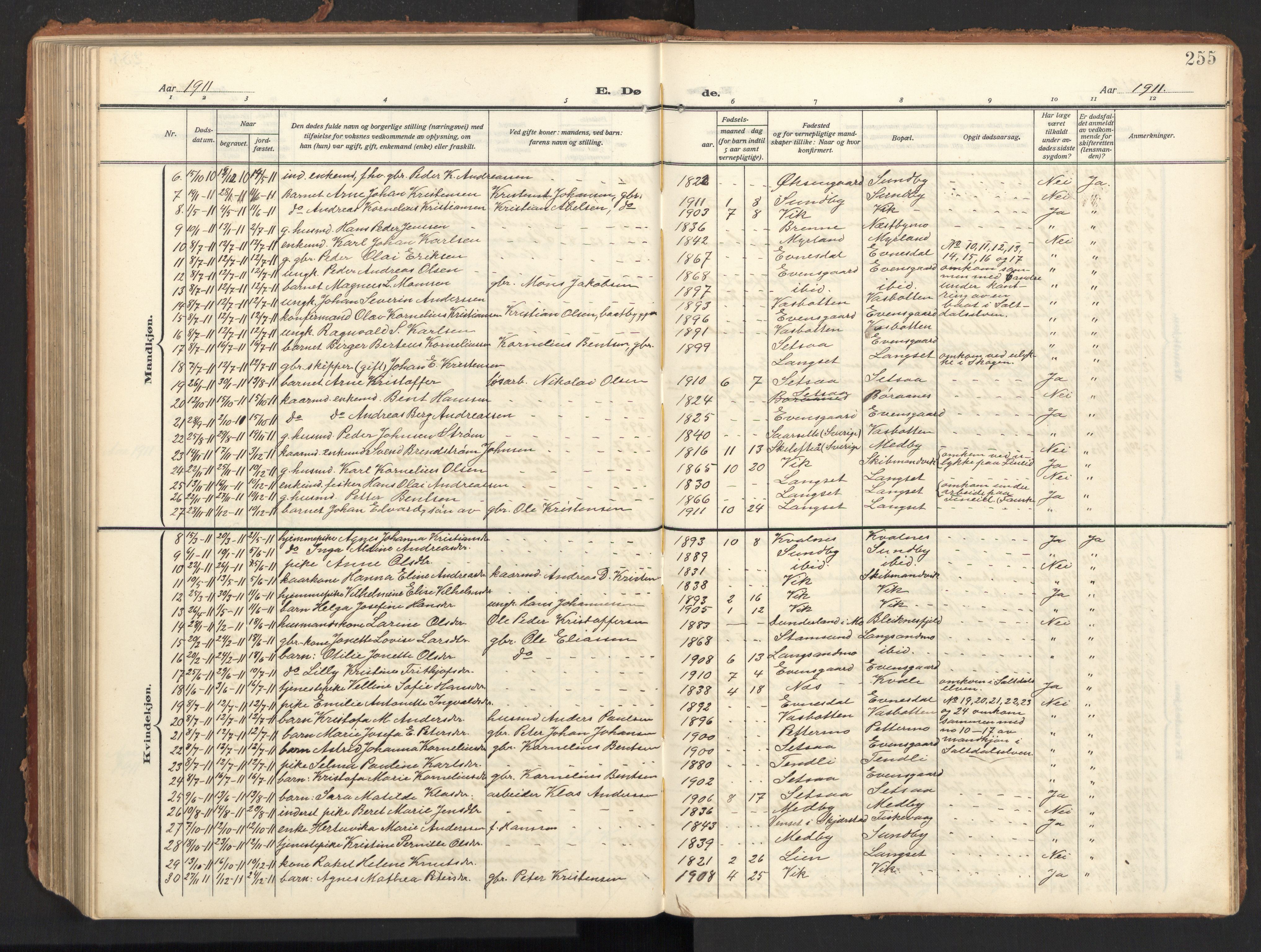 Ministerialprotokoller, klokkerbøker og fødselsregistre - Nordland, SAT/A-1459/847/L0683: Parish register (copy) no. 847C11, 1908-1929, p. 255