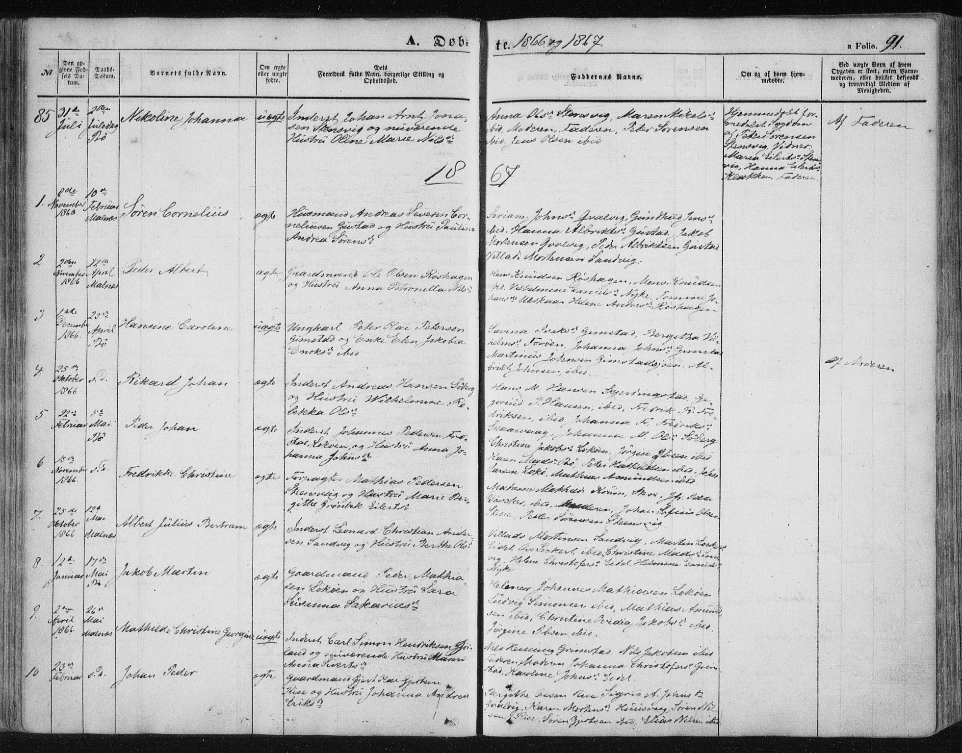 Ministerialprotokoller, klokkerbøker og fødselsregistre - Nordland, SAT/A-1459/891/L1300: Parish register (official) no. 891A05, 1856-1870, p. 91