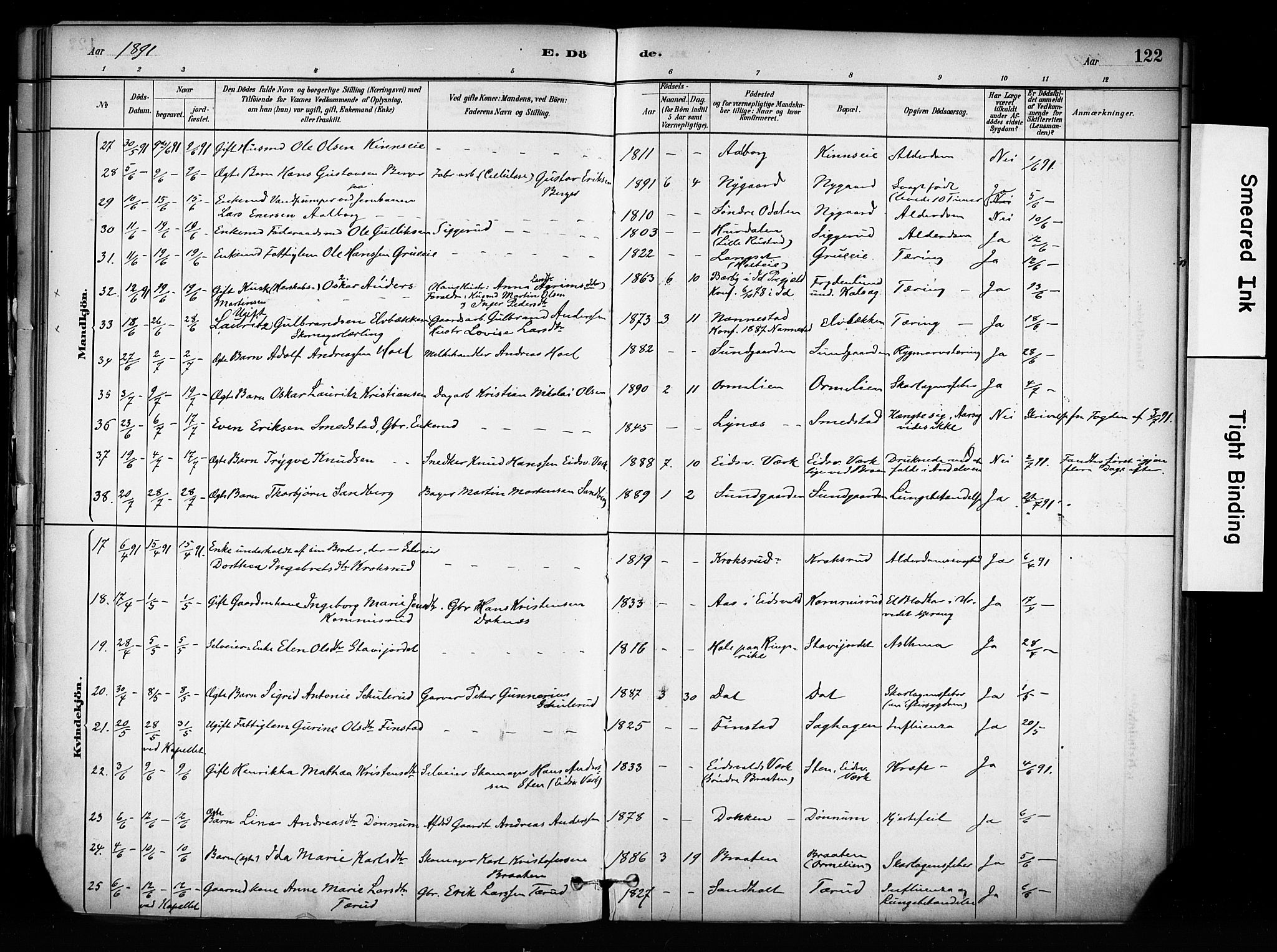 Eidsvoll prestekontor Kirkebøker, SAO/A-10888/F/Fa/L0003: Parish register (official) no. I 3, 1882-1895, p. 122