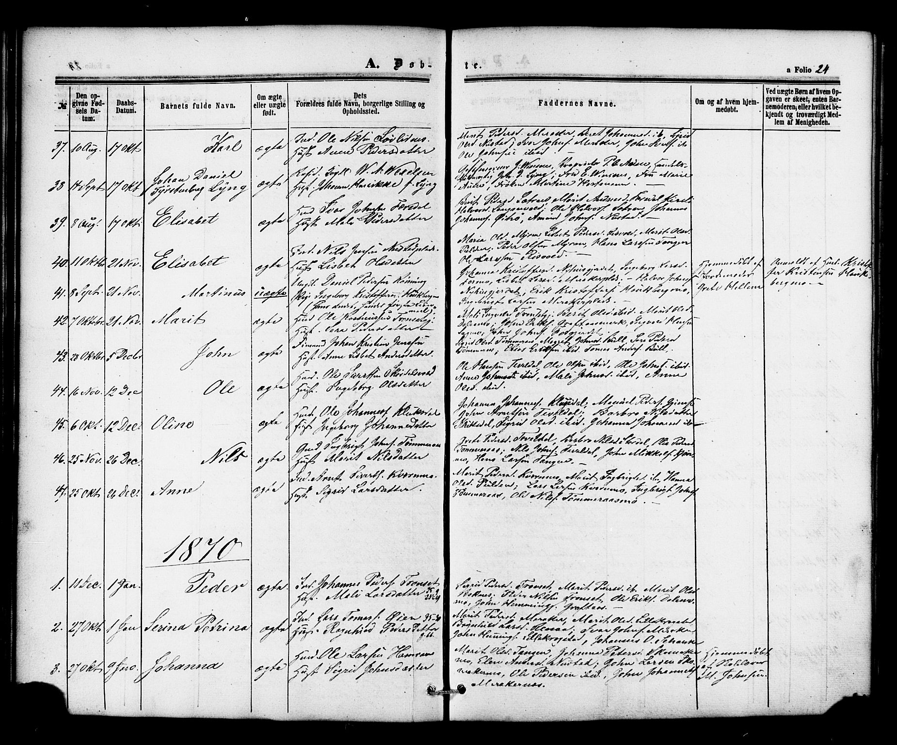 Ministerialprotokoller, klokkerbøker og fødselsregistre - Nord-Trøndelag, SAT/A-1458/706/L0041: Parish register (official) no. 706A02, 1862-1877, p. 24