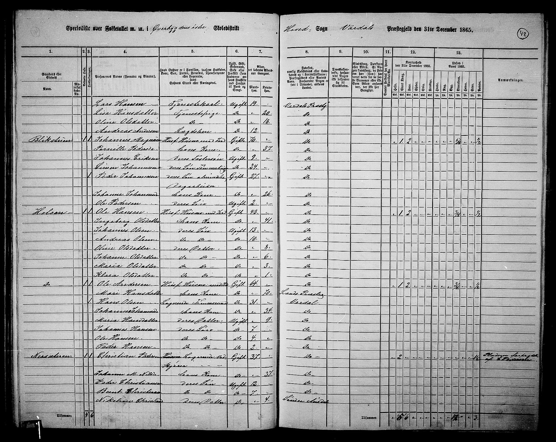 RA, 1865 census for Vardal/Vardal og Hunn, 1865, p. 38