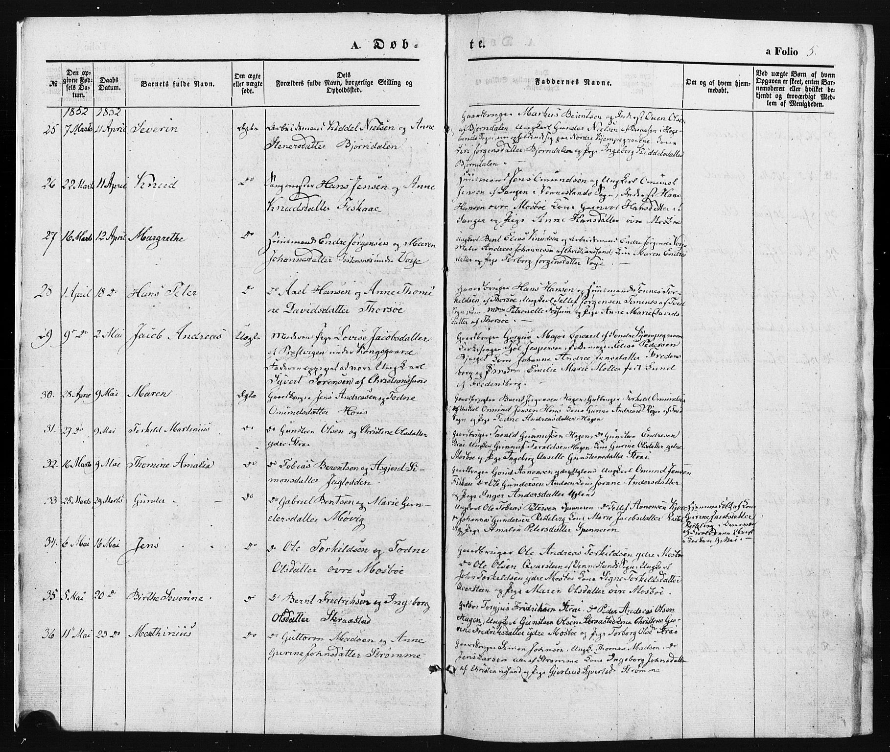 Oddernes sokneprestkontor, SAK/1111-0033/F/Fa/Faa/L0007: Parish register (official) no. A 7, 1851-1863, p. 5