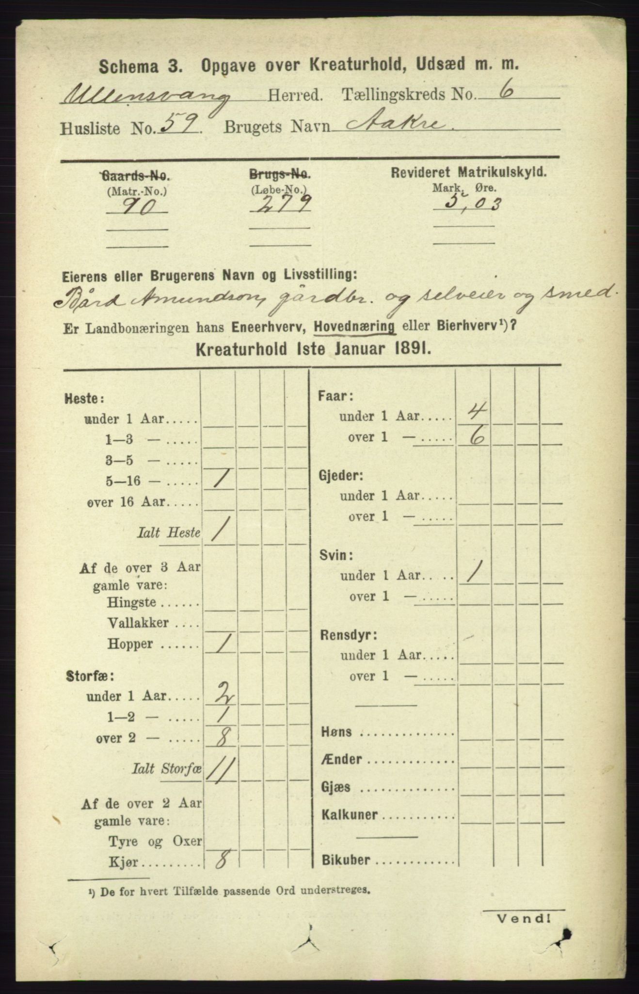 RA, 1891 census for 1230 Ullensvang, 1891, p. 7324