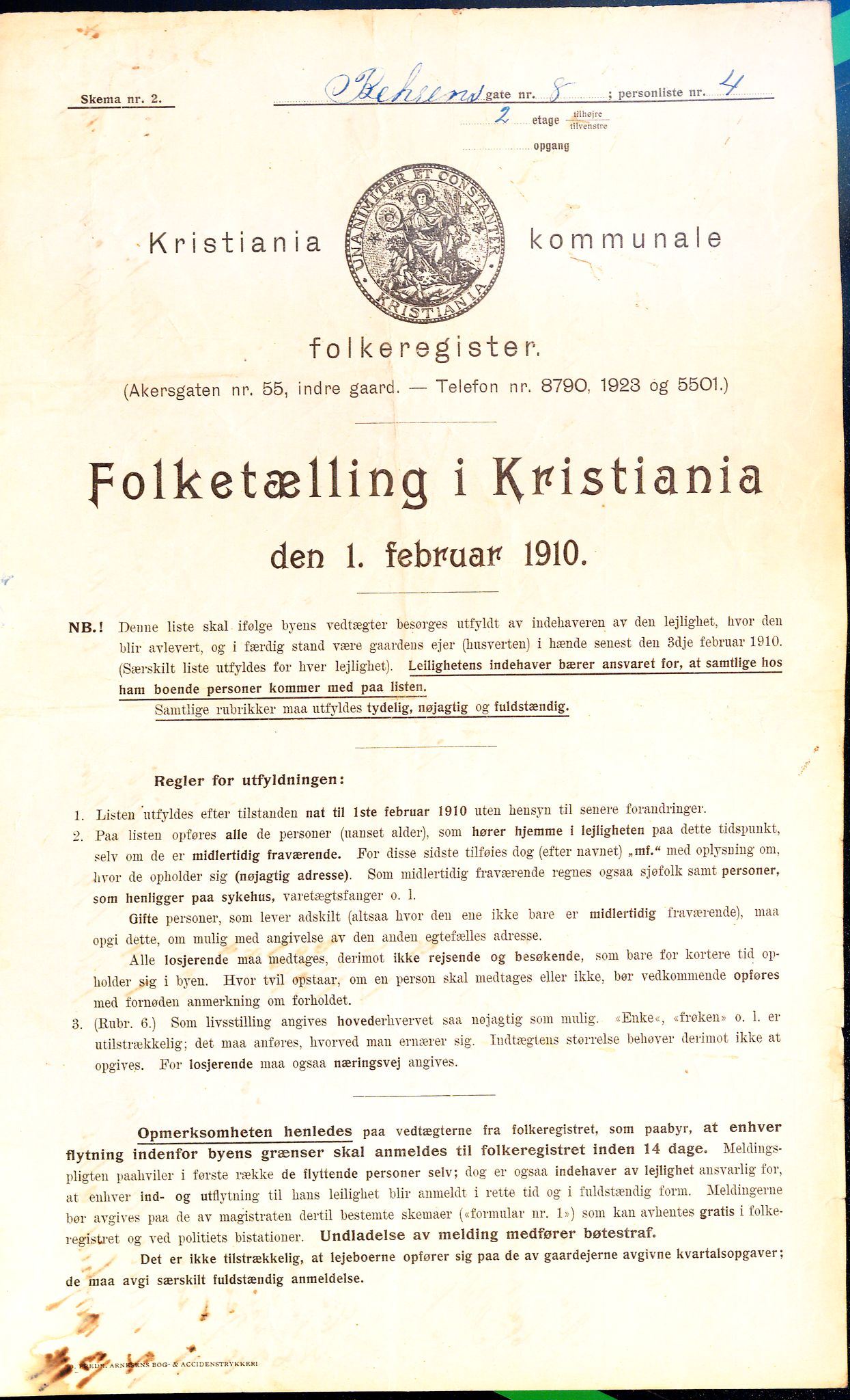 OBA, Municipal Census 1910 for Kristiania, 1910, p. 3313