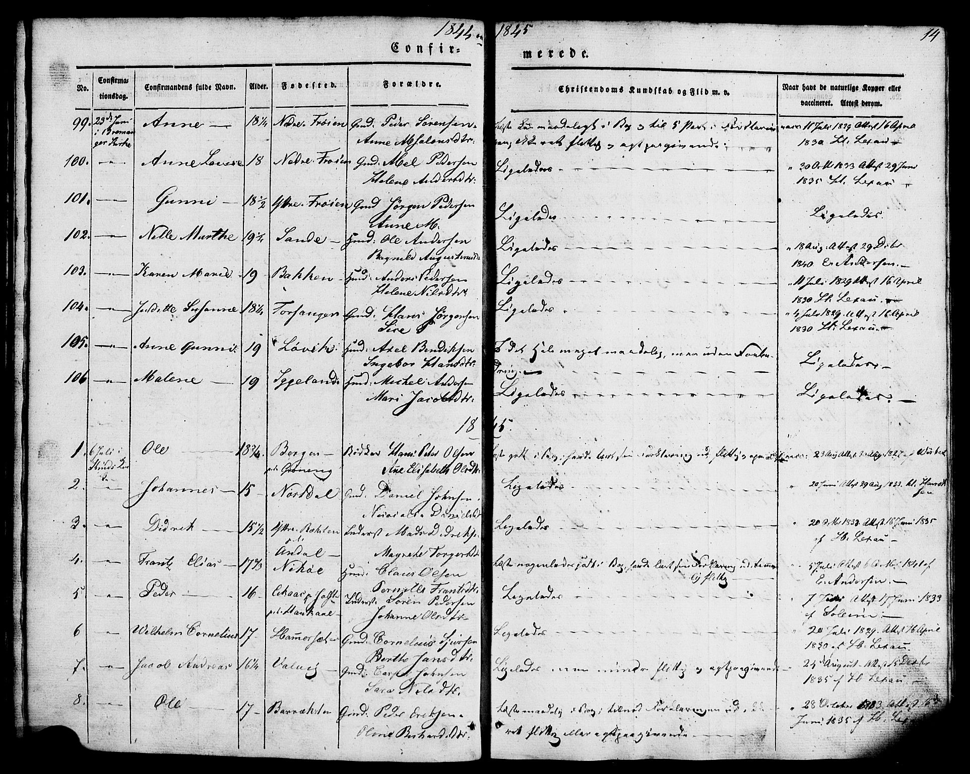 Kinn sokneprestembete, AV/SAB-A-80801/H/Haa/Haaa/L0007: Parish register (official) no. A 7, 1841-1858, p. 14