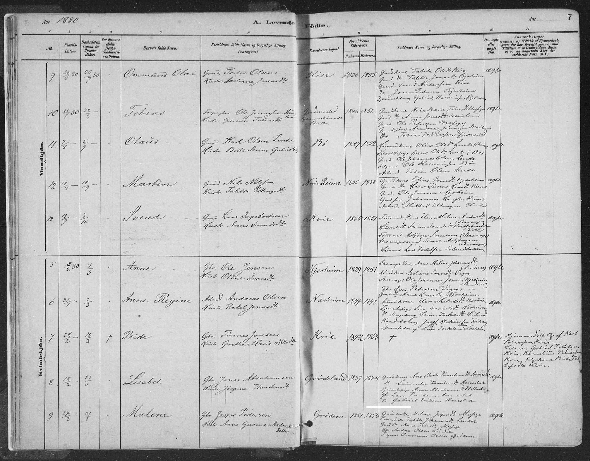 Hå sokneprestkontor, SAST/A-101801/001/30BA/L0010: Parish register (official) no. A 9, 1879-1896, p. 7