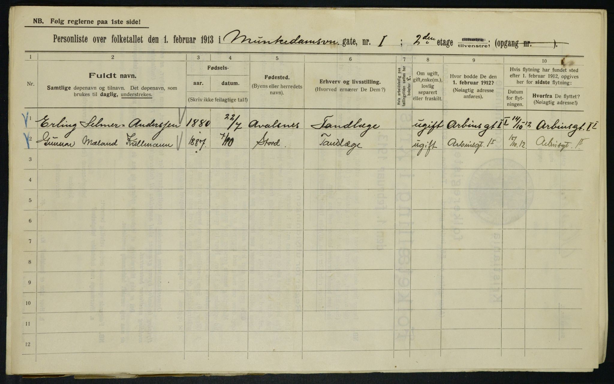 OBA, Municipal Census 1913 for Kristiania, 1913, p. 66635