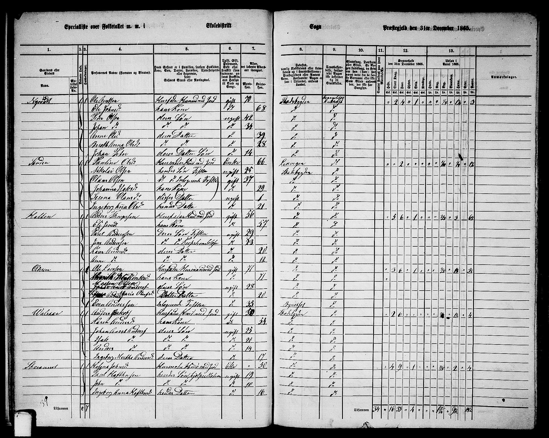 RA, 1865 census for Stadsbygd, 1865, p. 22