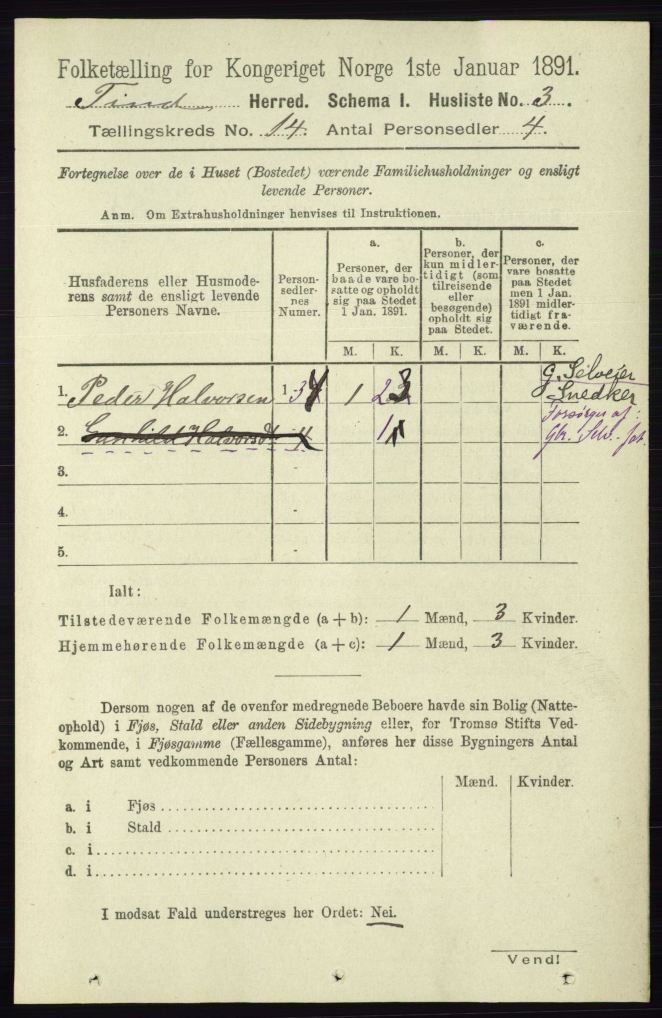 RA, 1891 census for 0826 Tinn, 1891, p. 2828