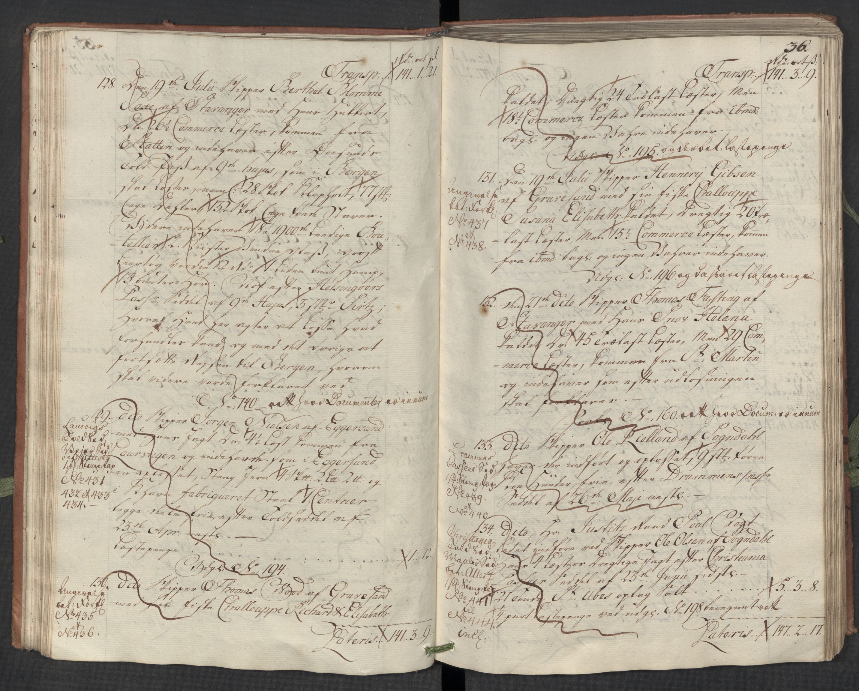Generaltollkammeret, tollregnskaper, AV/RA-EA-5490/R22/L0018/0001: Tollregnskaper Stavanger / Hovedtollbok, 1756, p. 35b-36a