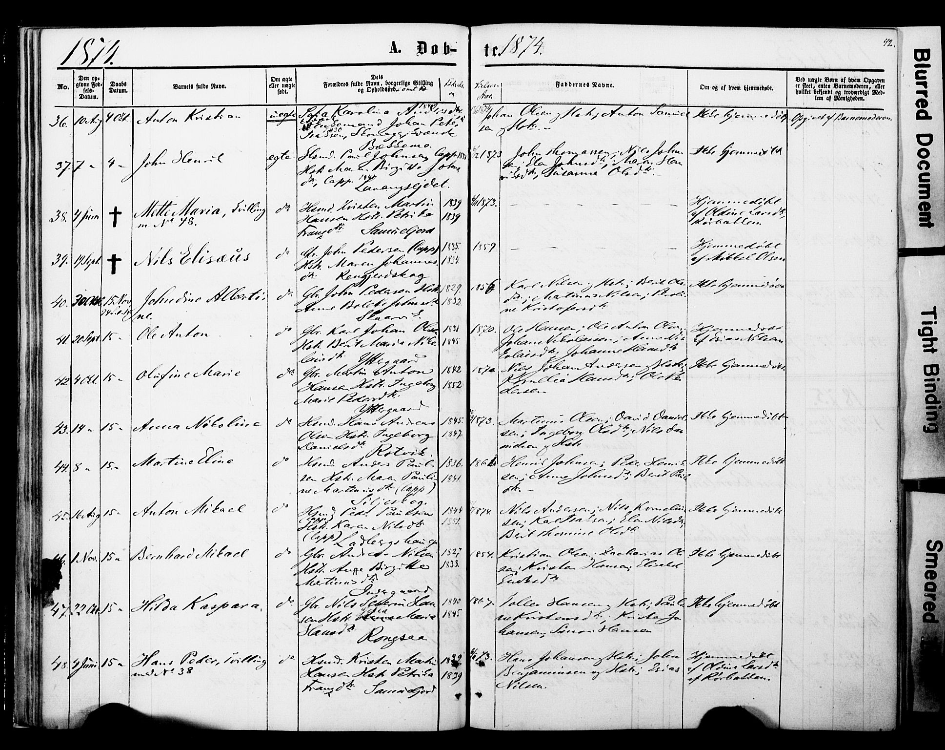Ibestad sokneprestembete, SATØ/S-0077/H/Ha/Haa/L0013kirke: Parish register (official) no. 13, 1865-1879, p. 42