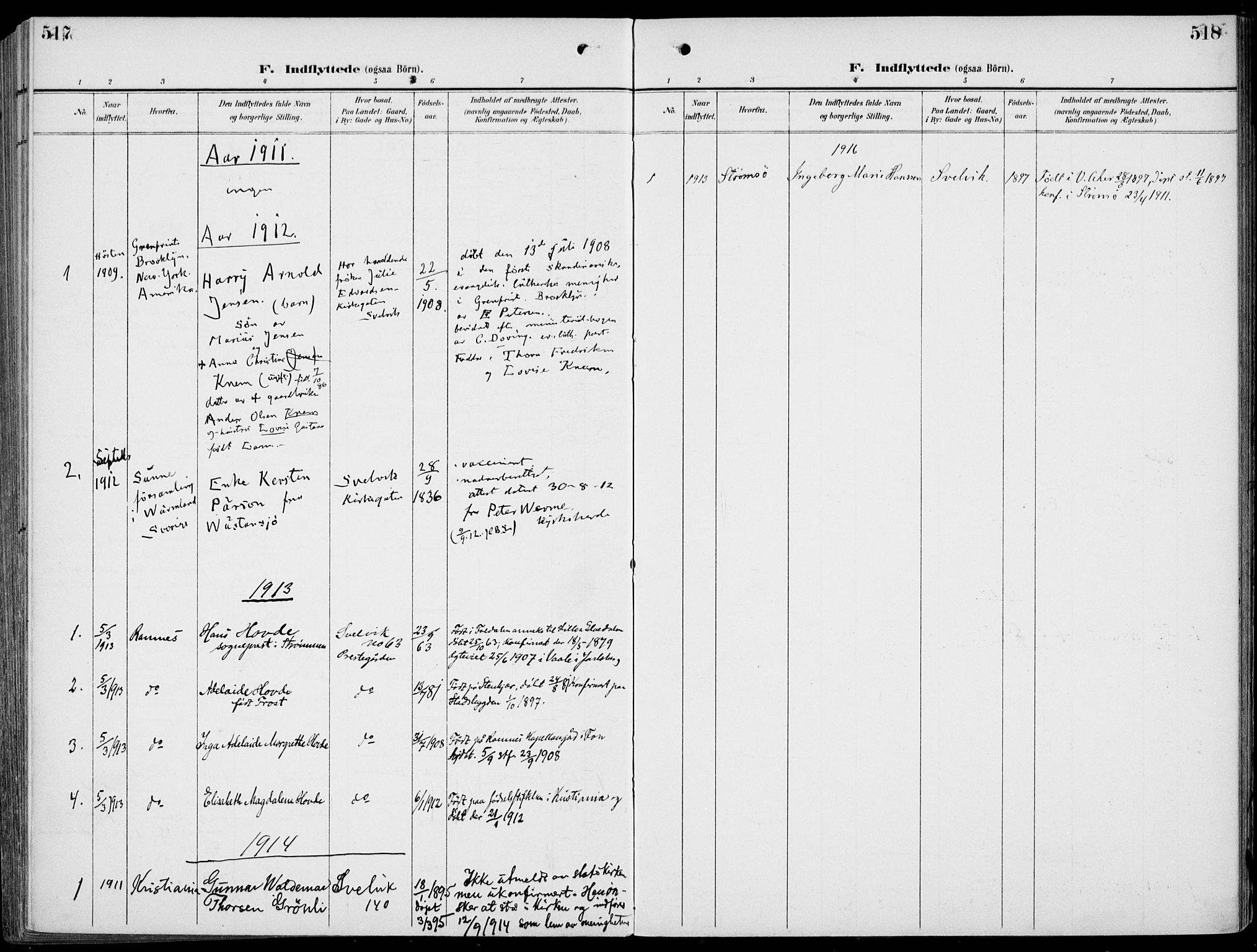 Strømm kirkebøker, AV/SAKO-A-322/F/Fb/L0002: Parish register (official) no. II 2, 1900-1919, p. 517-518