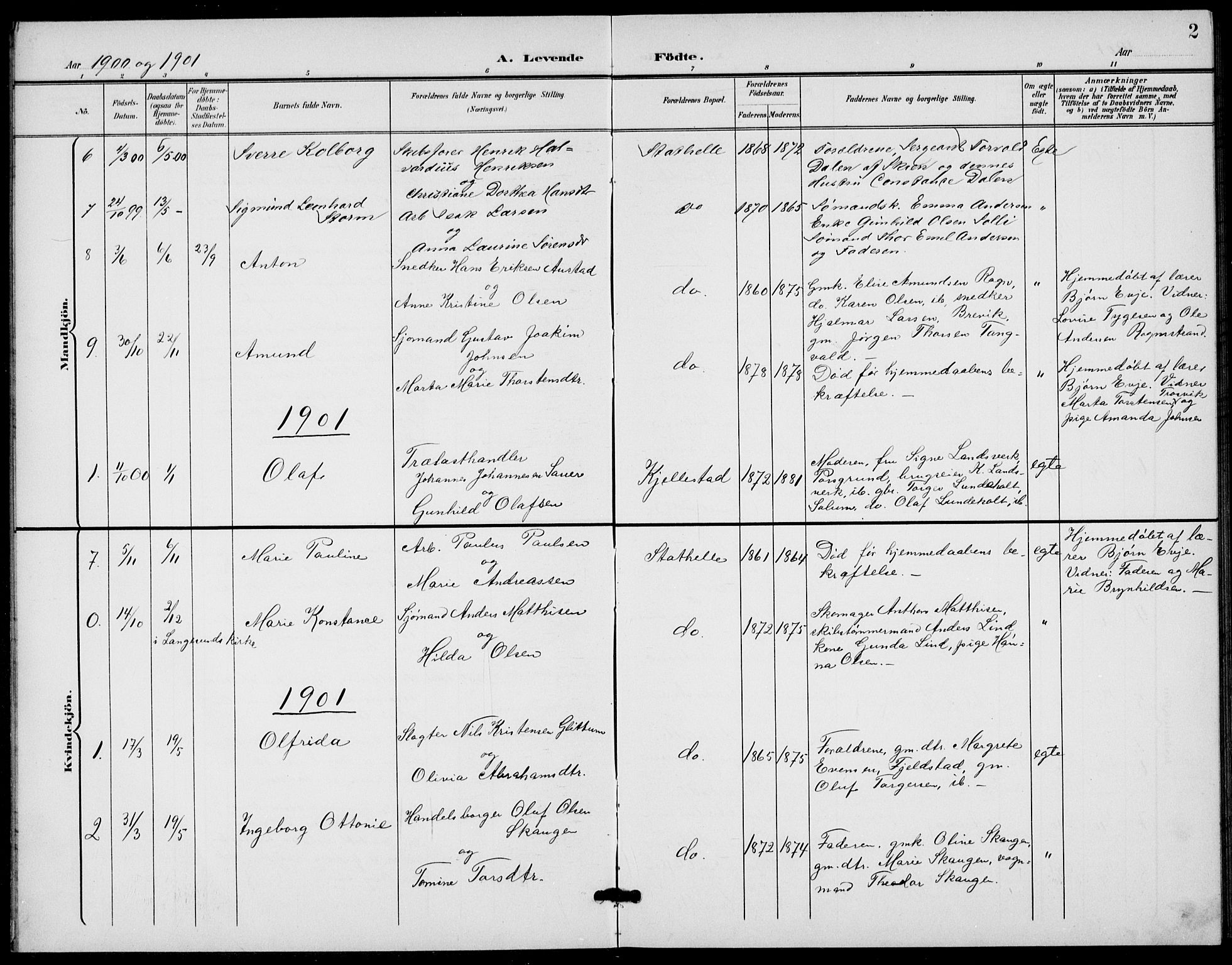 Bamble kirkebøker, AV/SAKO-A-253/G/Gb/L0002: Parish register (copy) no. II 2, 1900-1925, p. 2