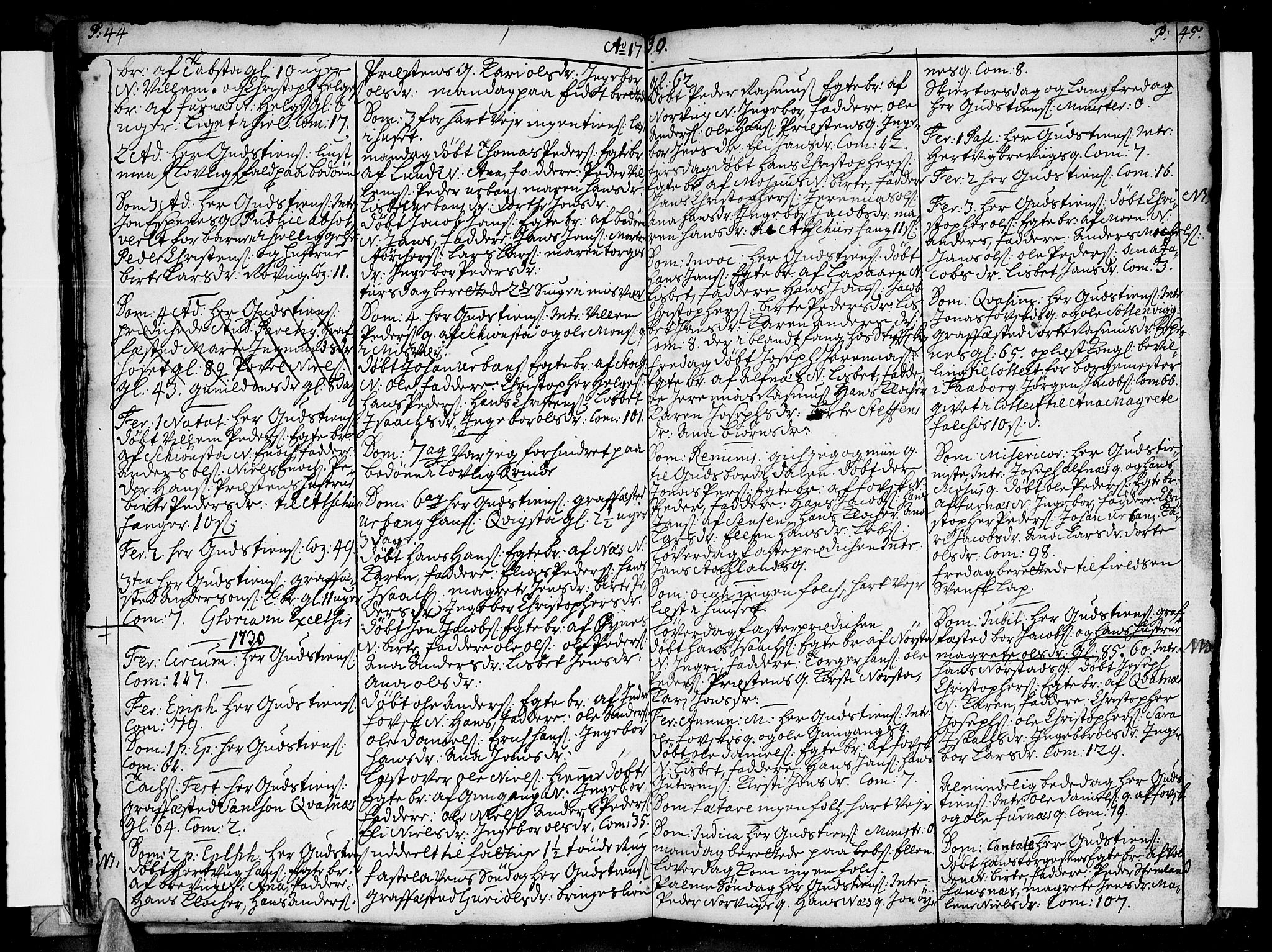 Ministerialprotokoller, klokkerbøker og fødselsregistre - Nordland, AV/SAT-A-1459/852/L0733: Parish register (official) no. 852A03, 1725-1748, p. 44-45