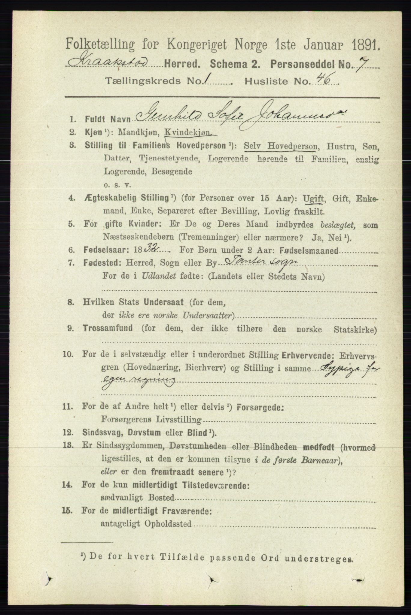 RA, 1891 census for 0212 Kråkstad, 1891, p. 414
