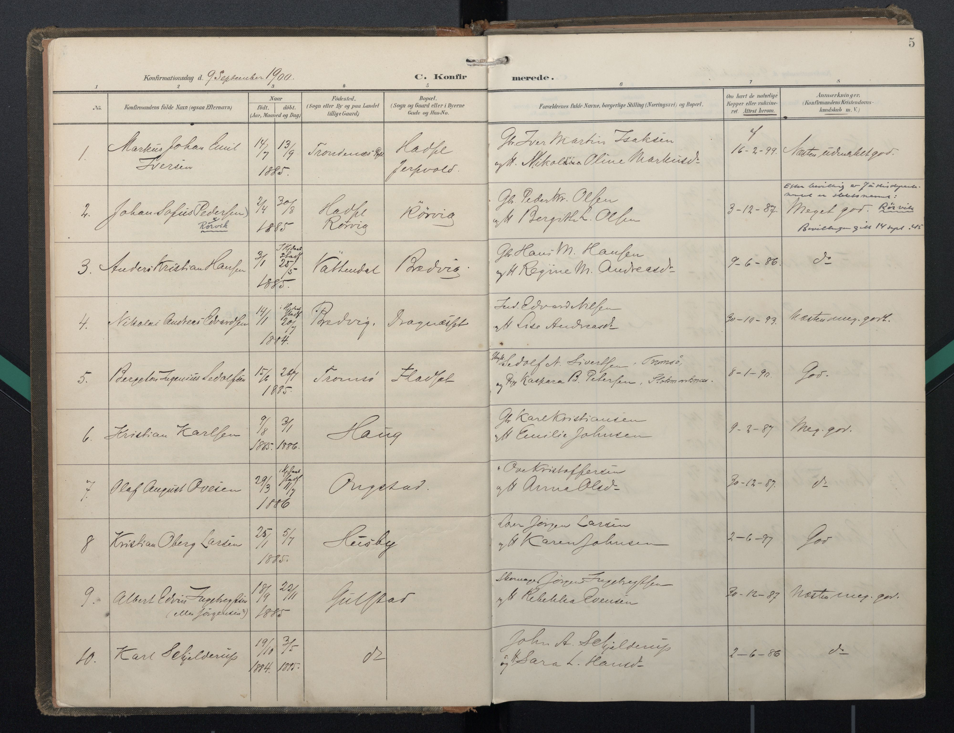 Ministerialprotokoller, klokkerbøker og fødselsregistre - Nordland, AV/SAT-A-1459/888/L1247: Parish register (official) no. 888A13, 1900-1911, p. 5