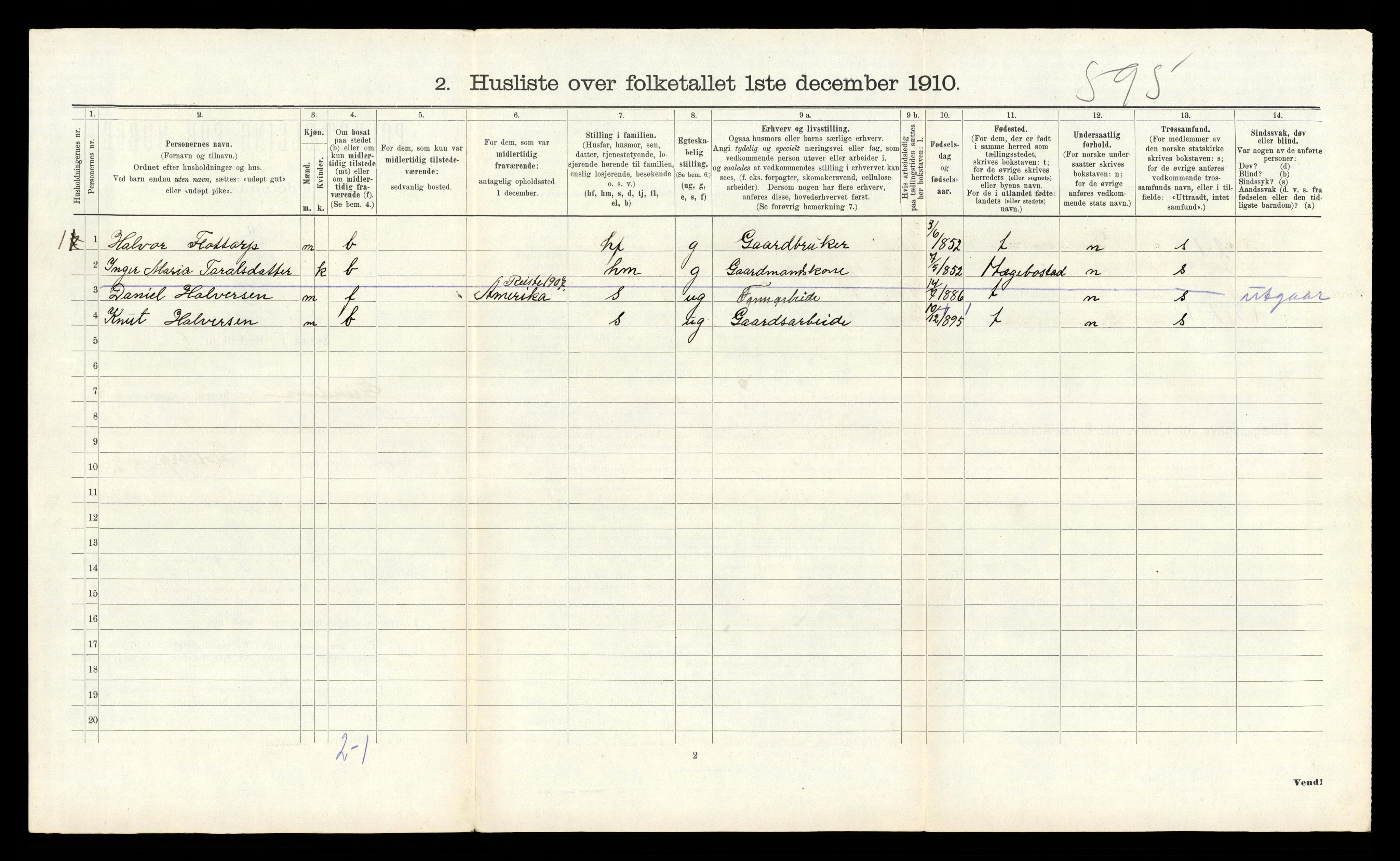 RA, 1910 census for Grindheim, 1910, p. 242