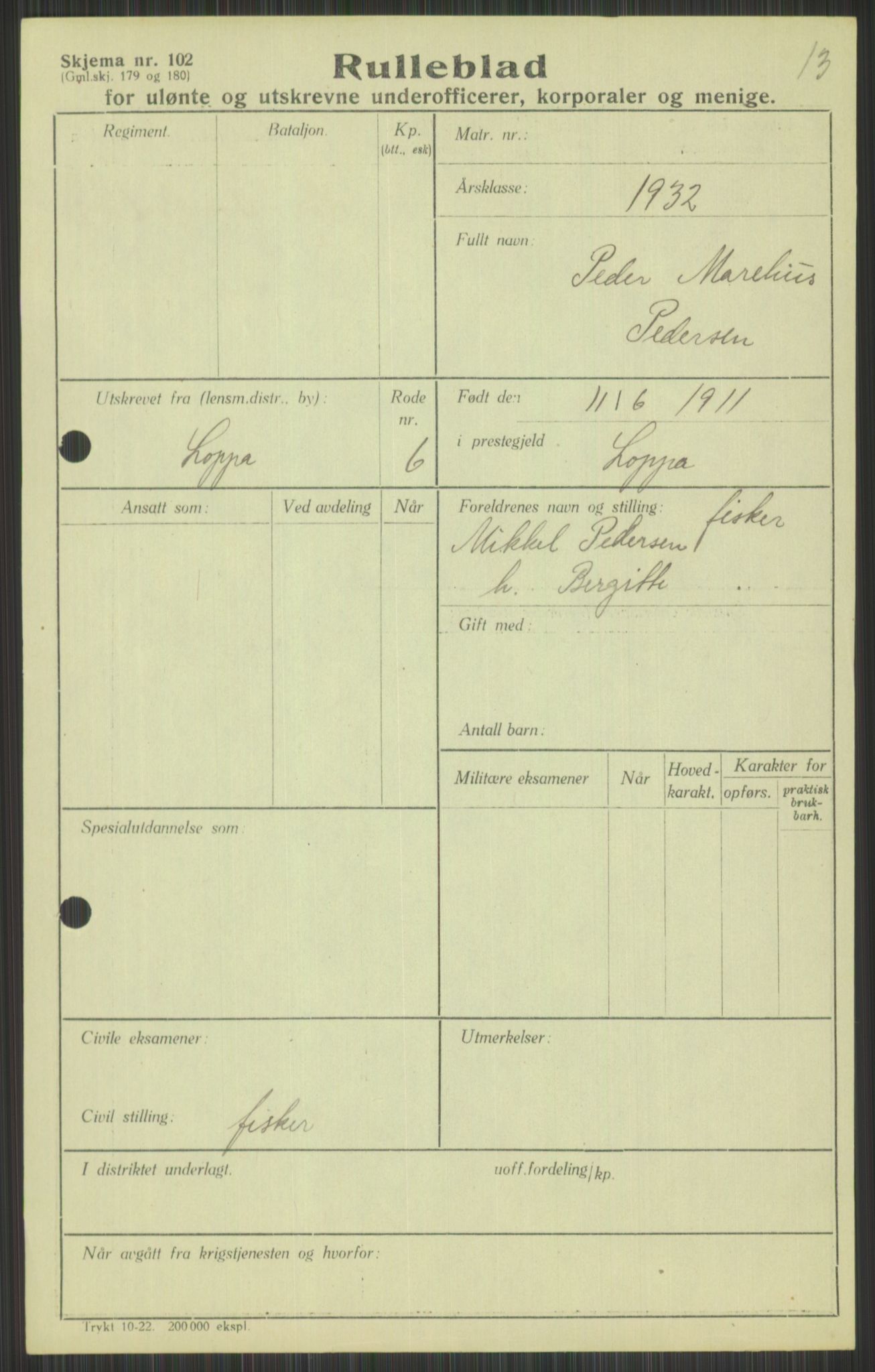 Forsvaret, Troms infanteriregiment nr. 16, AV/RA-RAFA-3146/P/Pa/L0016: Rulleblad for regimentets menige mannskaper, årsklasse 1932, 1932, p. 1323