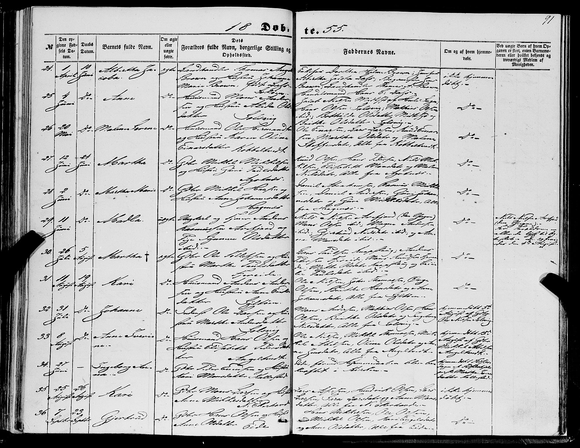 Fjell sokneprestembete, AV/SAB-A-75301/H/Haa: Parish register (official) no. A 2, 1847-1864, p. 91