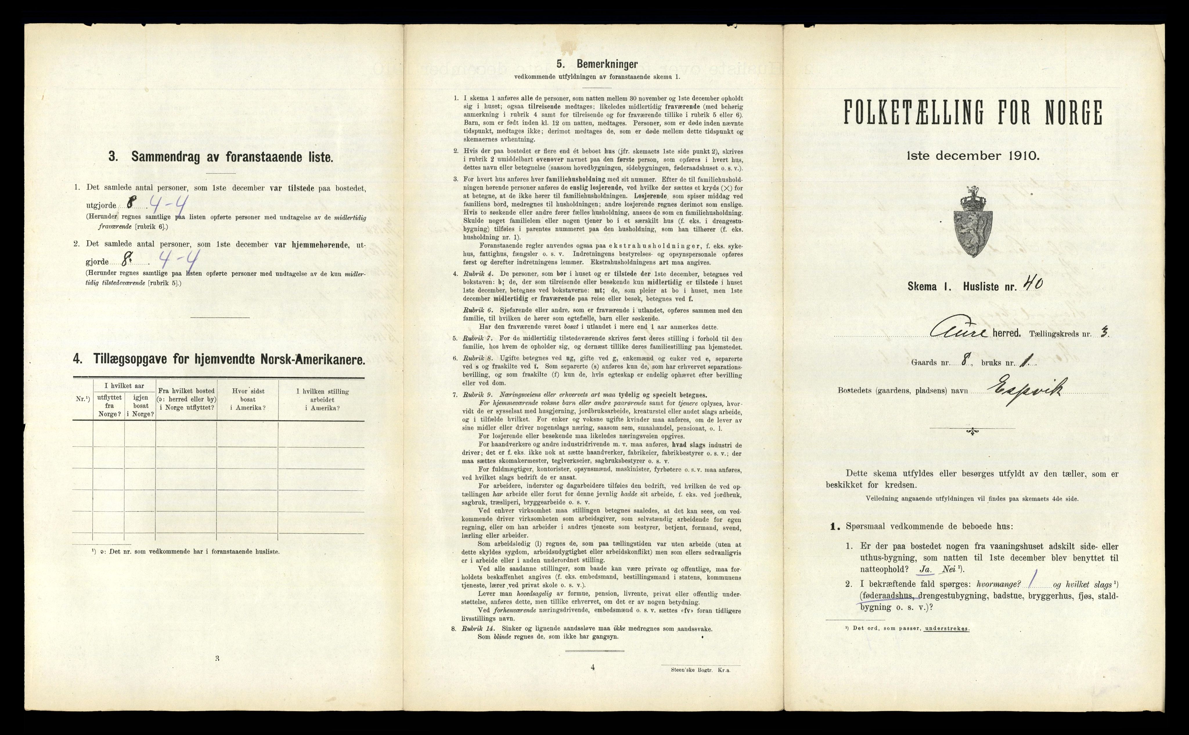 RA, 1910 census for Aure, 1910, p. 334