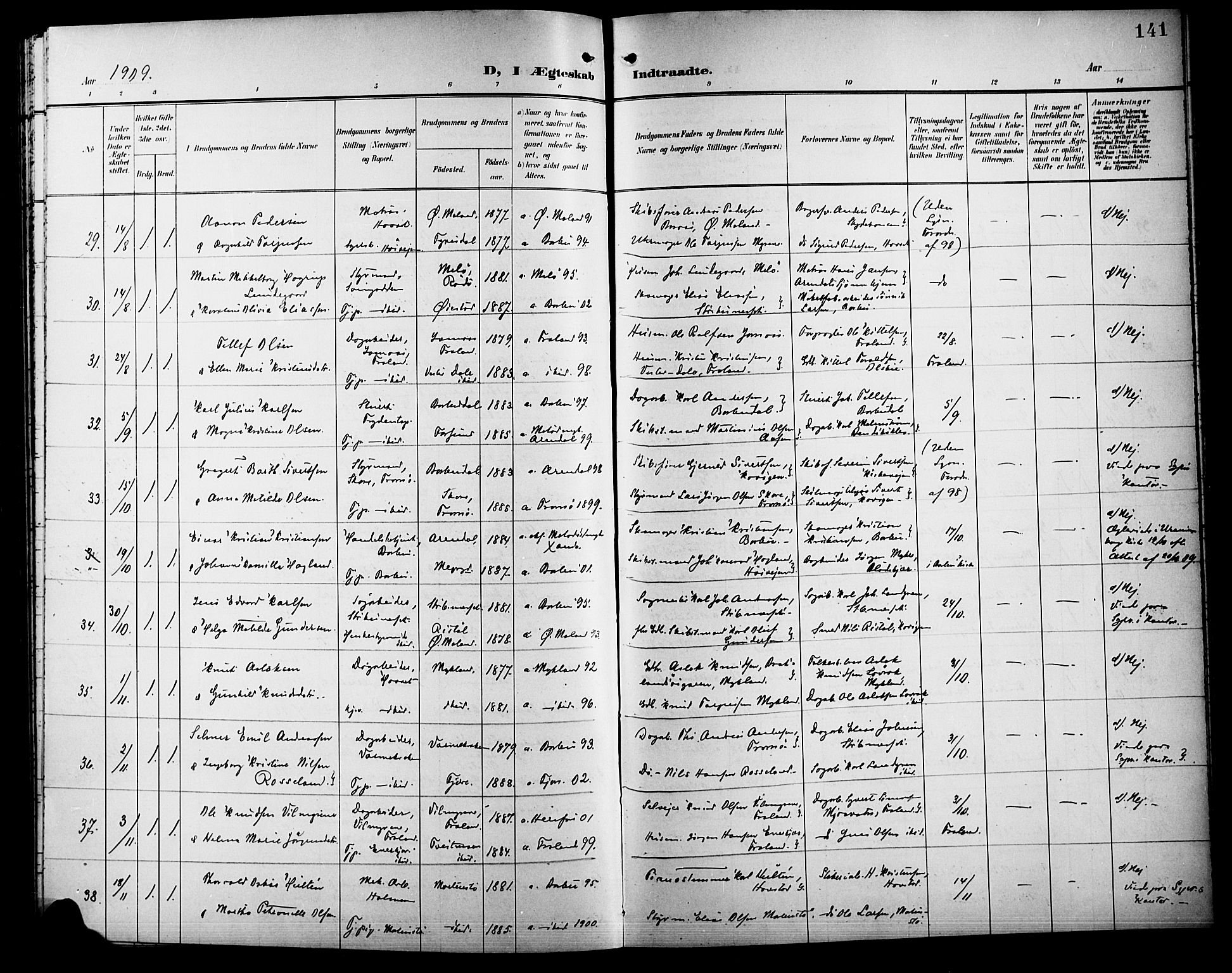 Barbu sokneprestkontor, SAK/1111-0003/F/Fb/L0003: Parish register (copy) no. B 3, 1897-1911, p. 141