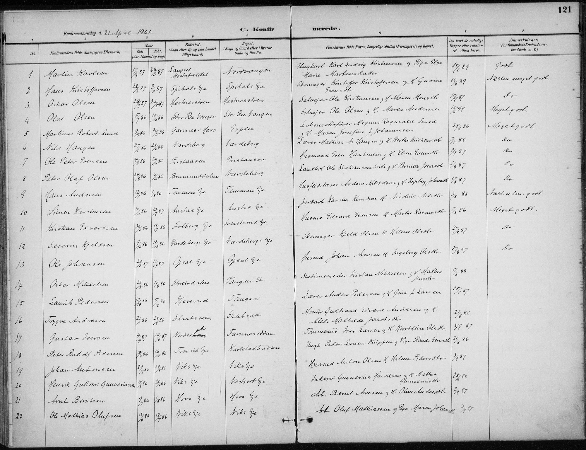 Stange prestekontor, SAH/PREST-002/K/L0023: Parish register (official) no. 23, 1897-1920, p. 121