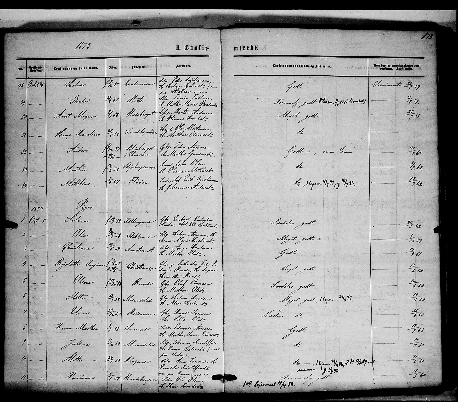 Våler prestekontor, Hedmark, SAH/PREST-040/H/Ha/Haa/L0002: Parish register (official) no. 2, 1867-1878, p. 173