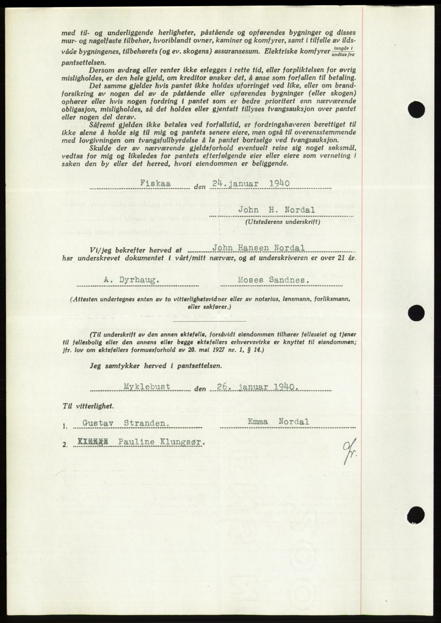 Søre Sunnmøre sorenskriveri, AV/SAT-A-4122/1/2/2C/L0069: Mortgage book no. 63, 1939-1940, Diary no: : 78/1940