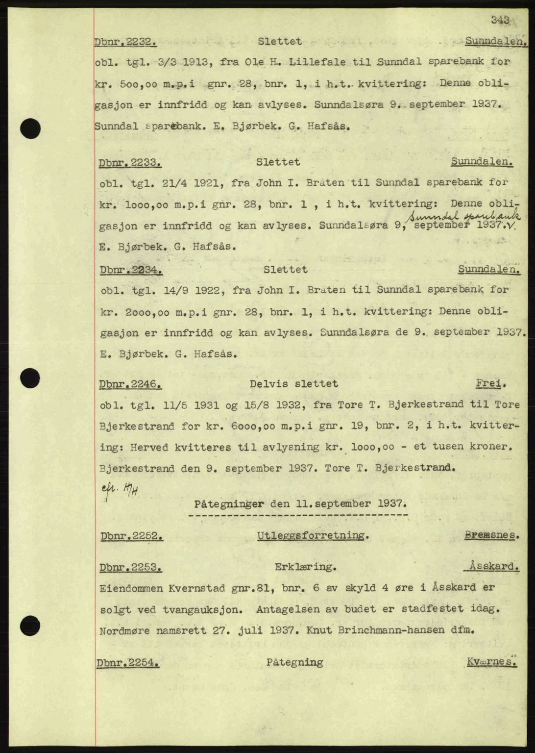 Nordmøre sorenskriveri, AV/SAT-A-4132/1/2/2Ca: Mortgage book no. C80, 1936-1939, Diary no: : 2232/1937