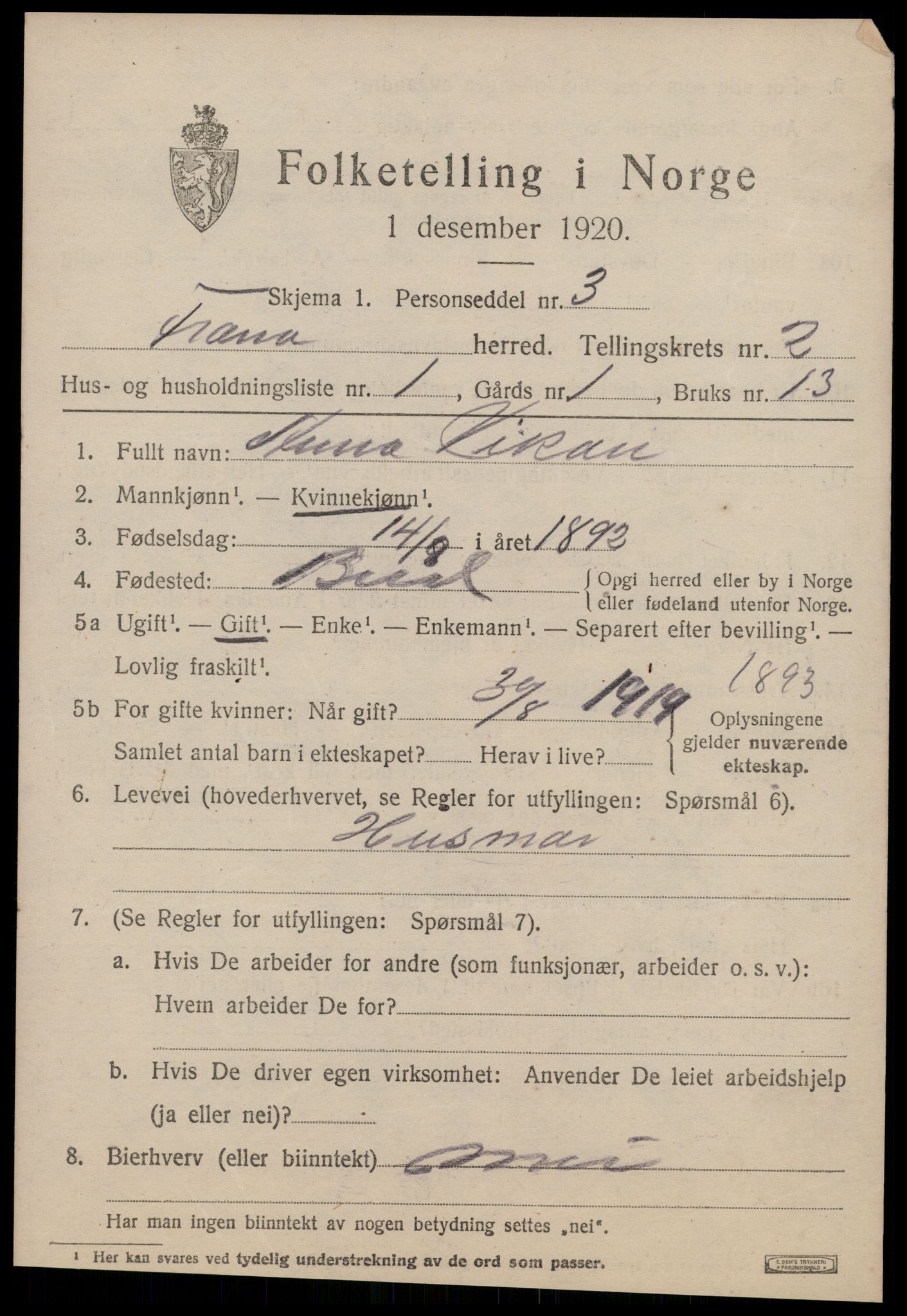SAT, 1920 census for Fræna, 1920, p. 1533