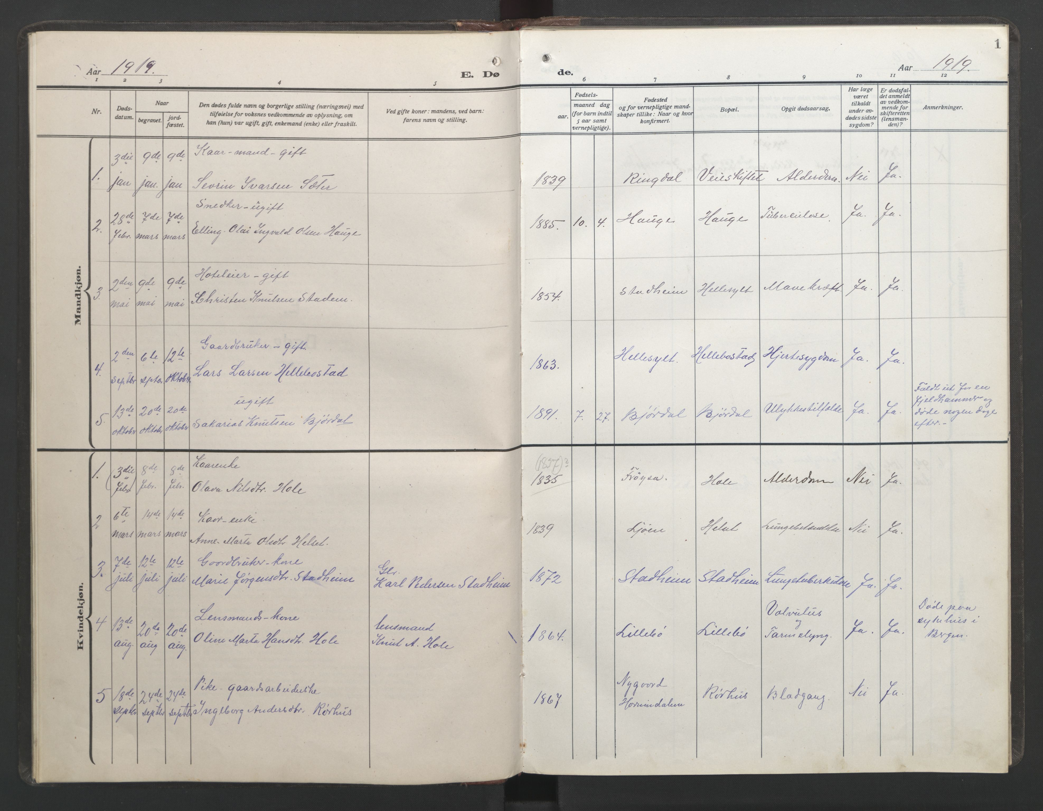 Ministerialprotokoller, klokkerbøker og fødselsregistre - Møre og Romsdal, SAT/A-1454/517/L0233: Parish register (copy) no. 517C06, 1919-1945, p. 1