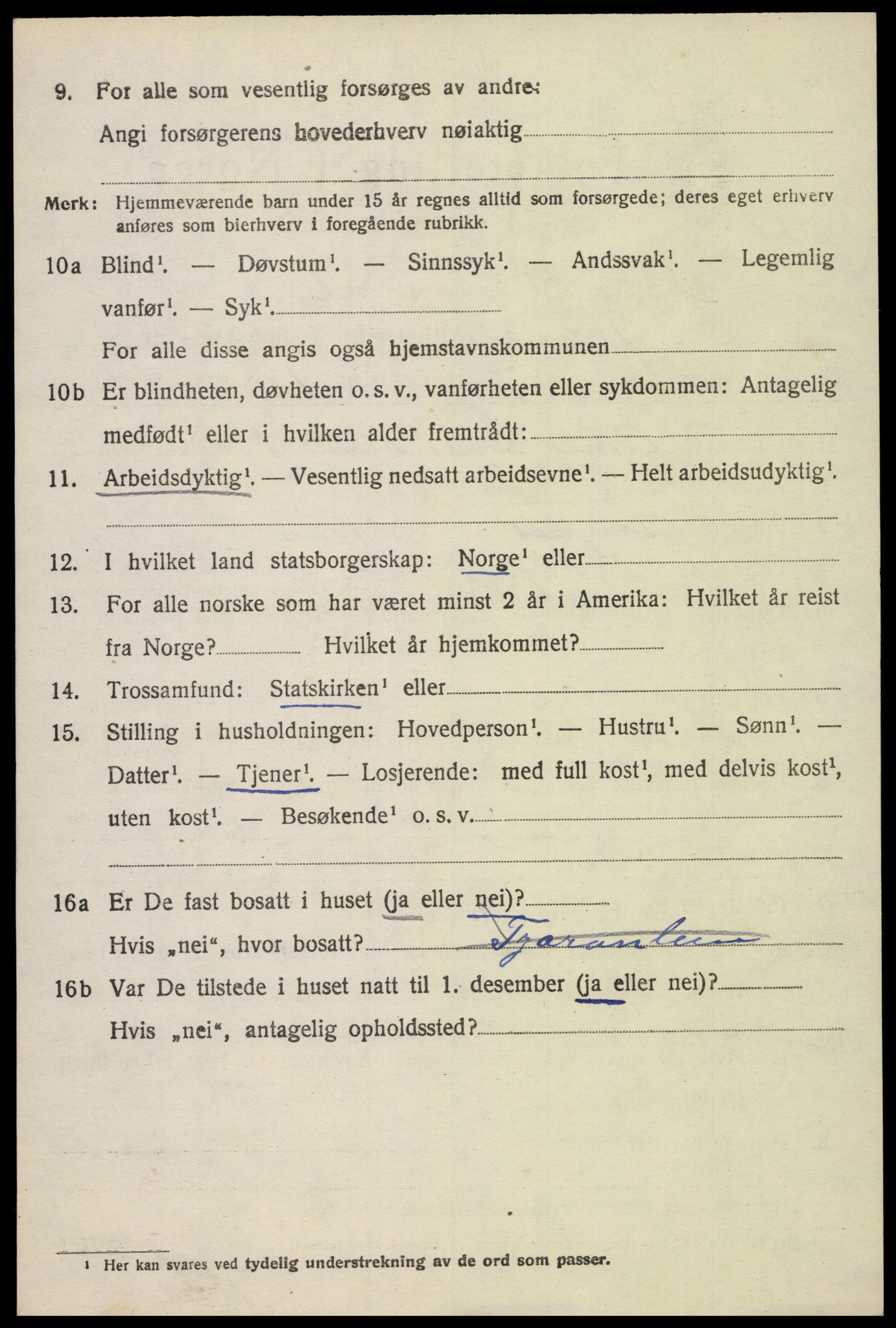 SAK, 1920 census for Tovdal, 1920, p. 274