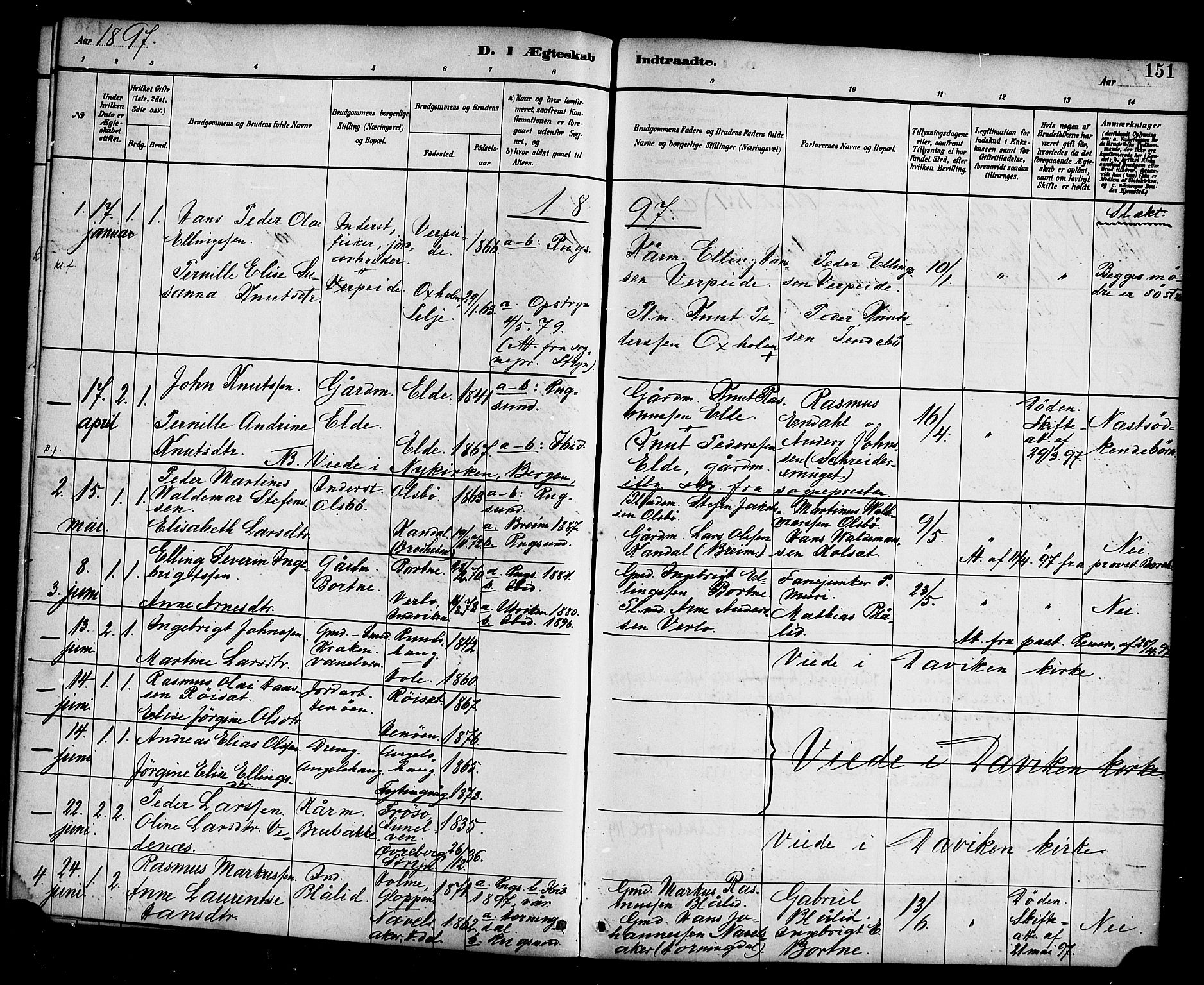 Davik sokneprestembete, SAB/A-79701/H/Haa/Haad/L0001: Parish register (official) no. D 1, 1882-1900, p. 151